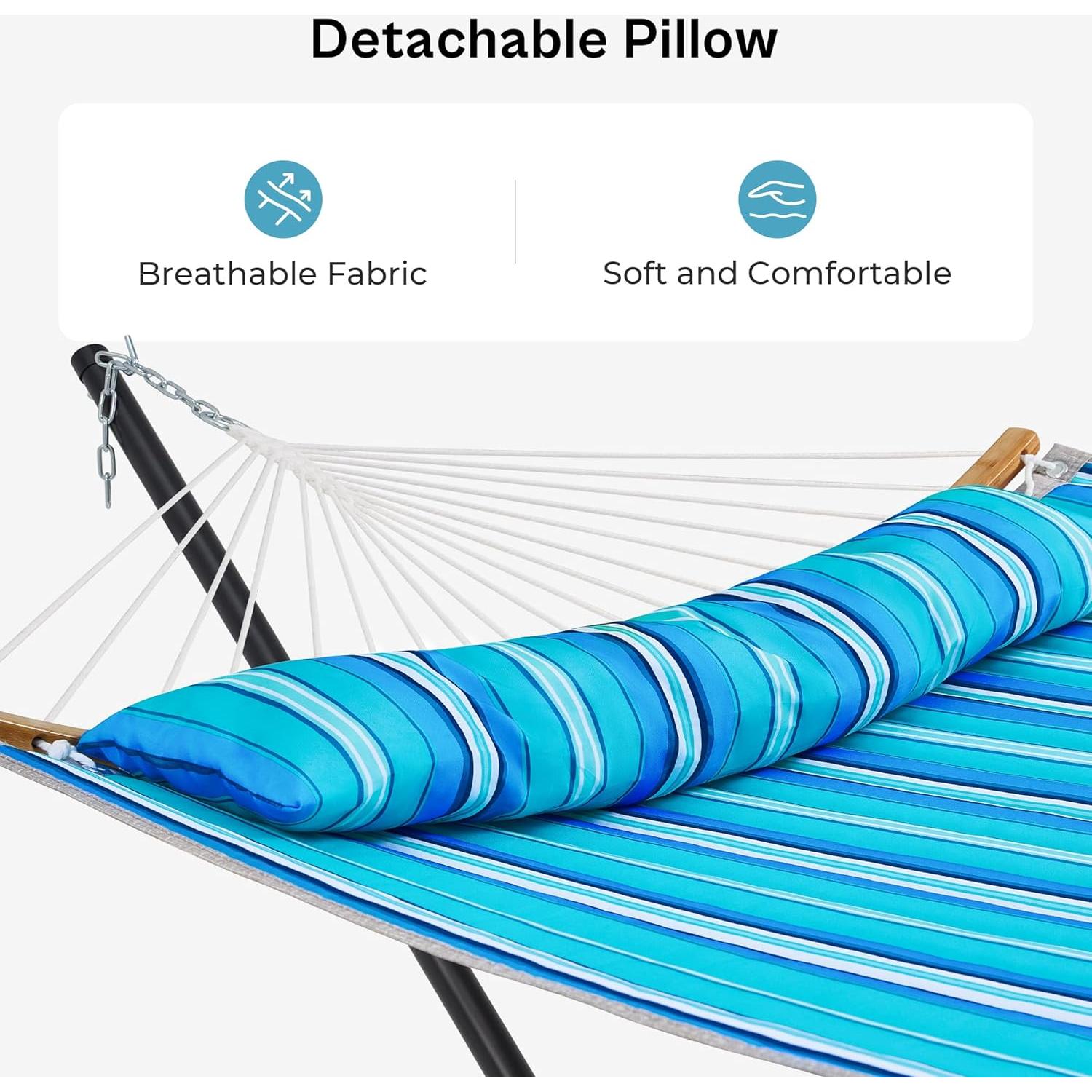 Hamaca Doble SUPERJARE con Soporte y Almohada Desmontable - Azul Aqua