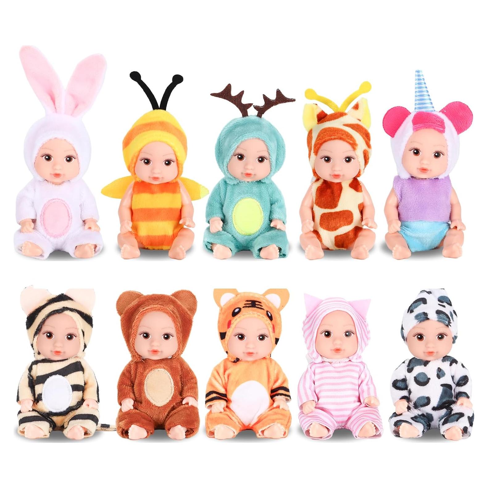Set de 10 Mini Muñecas Bebé Realistas Vueos 11 cm con Ropa