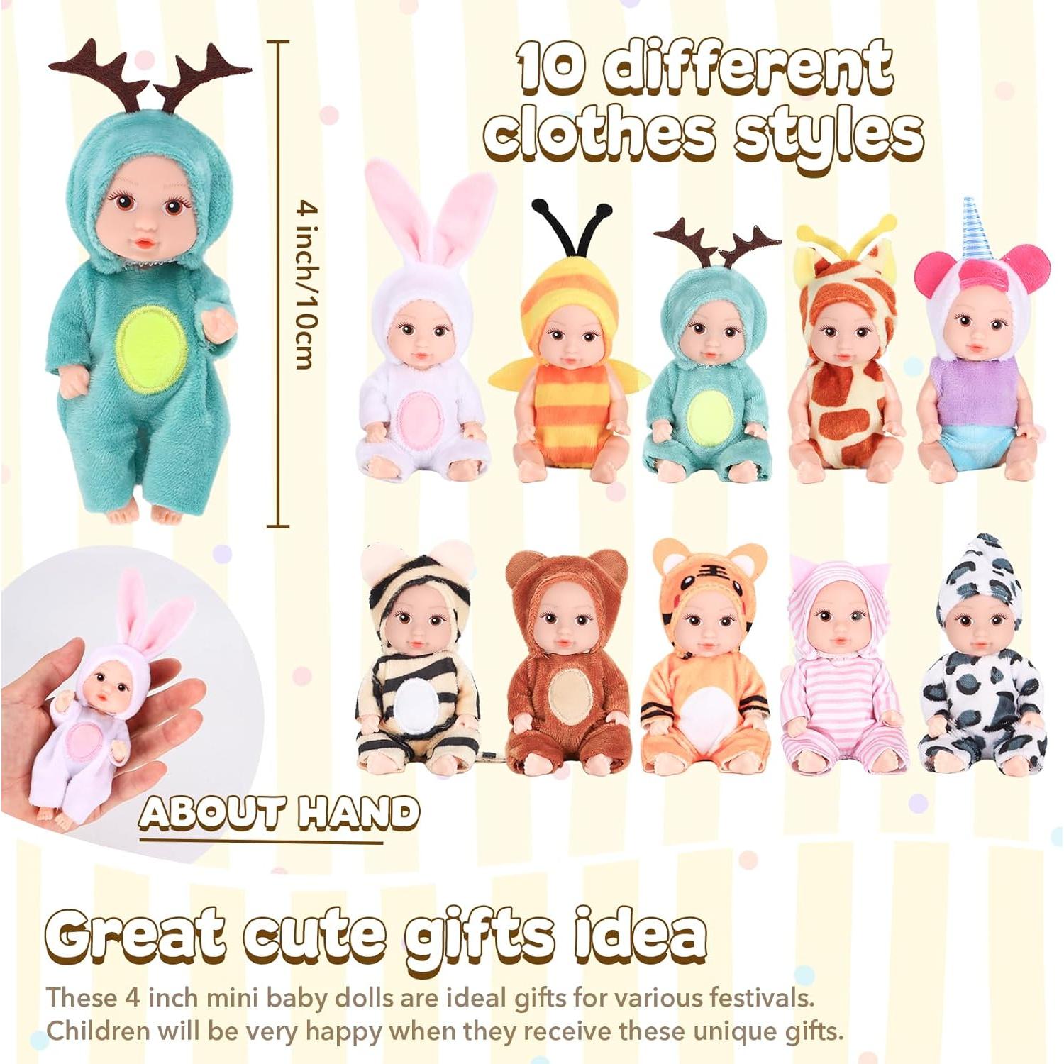 Set de 10 Mini Muñecas Bebé Realistas Vueos 11 cm con Ropa