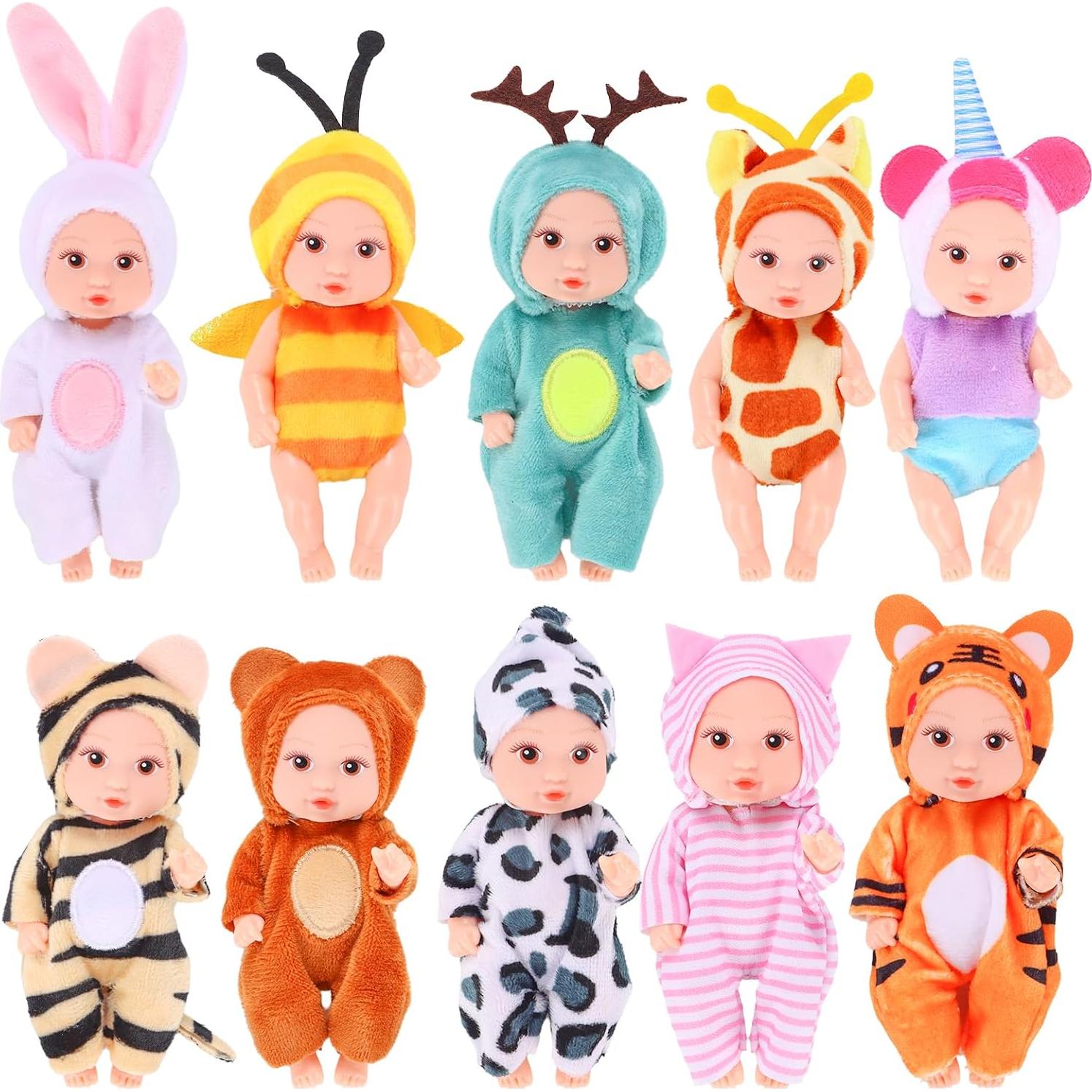 Set de 10 Mini Muñecas Bebé Realistas Vueos 11 cm con Ropa