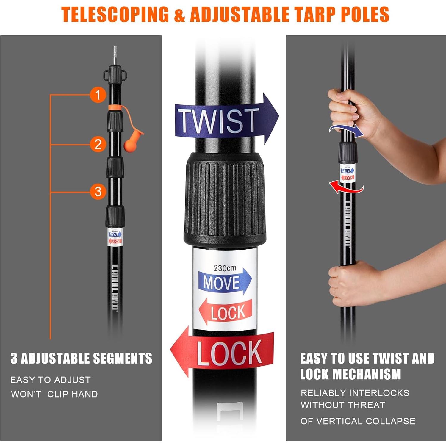 Poste de Lona Ajustable CAMULAND 2.3M Aluminio Ligero