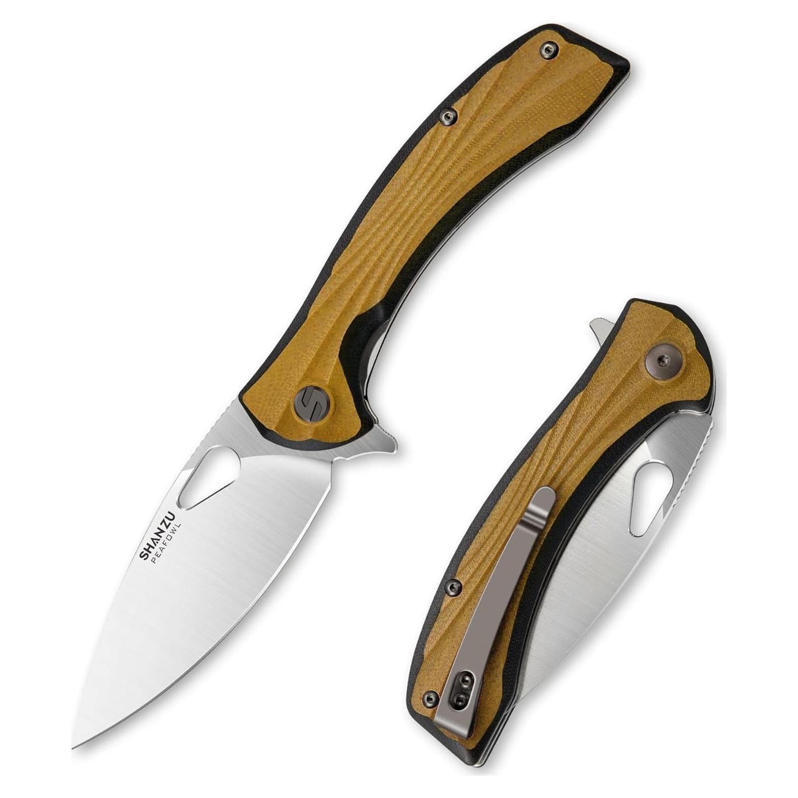 Cuchillo de bolsillo SHAN ZU 8.13 cm acero en polvo EDC beige