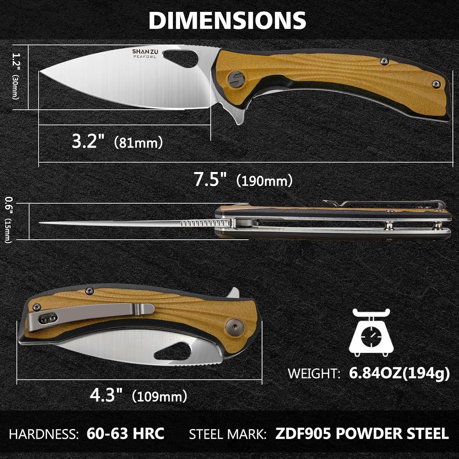 Cuchillo de bolsillo SHAN ZU 8.13 cm acero en polvo EDC beige