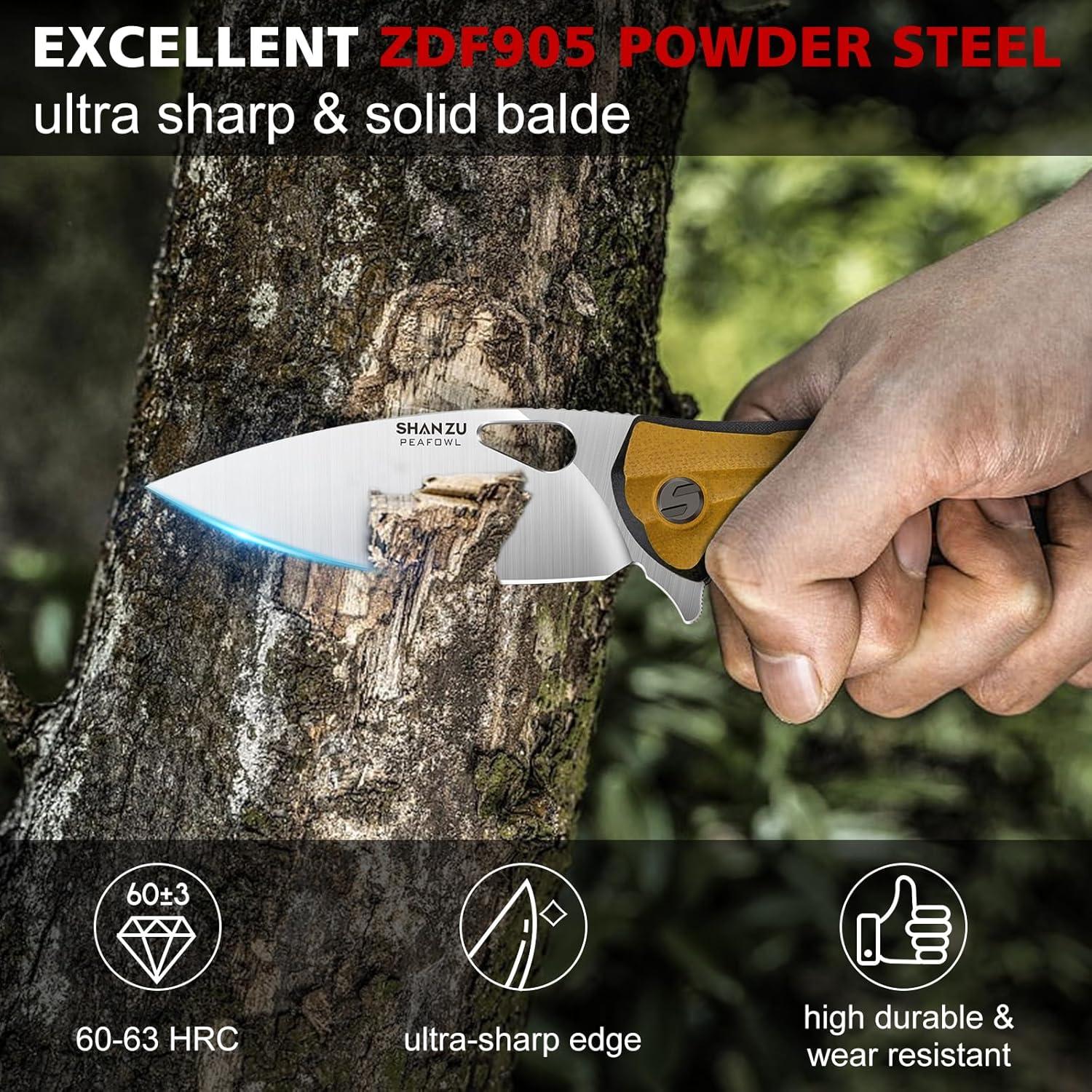 Cuchillo de bolsillo SHAN ZU 8.13 cm acero en polvo EDC beige