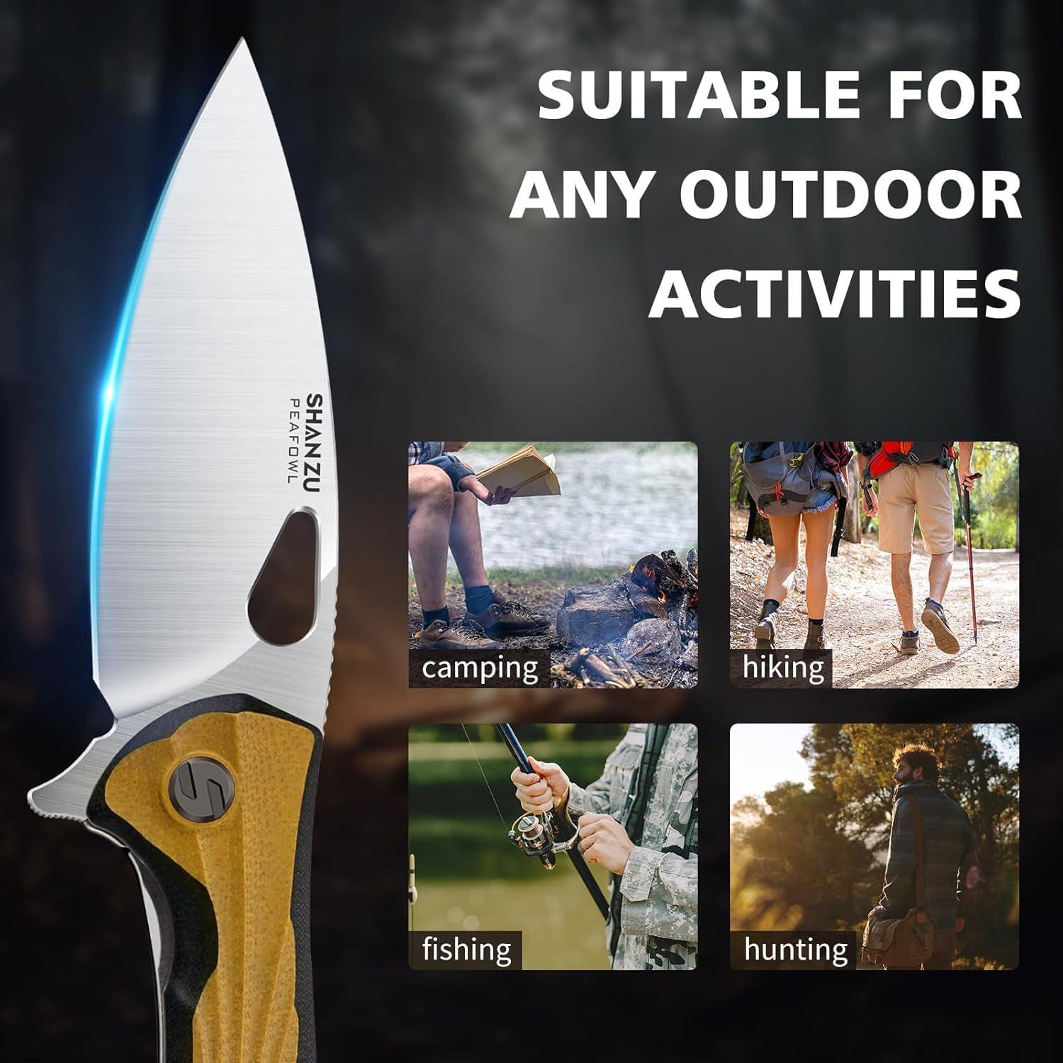 Cuchillo de bolsillo SHAN ZU 8.13 cm acero en polvo EDC beige