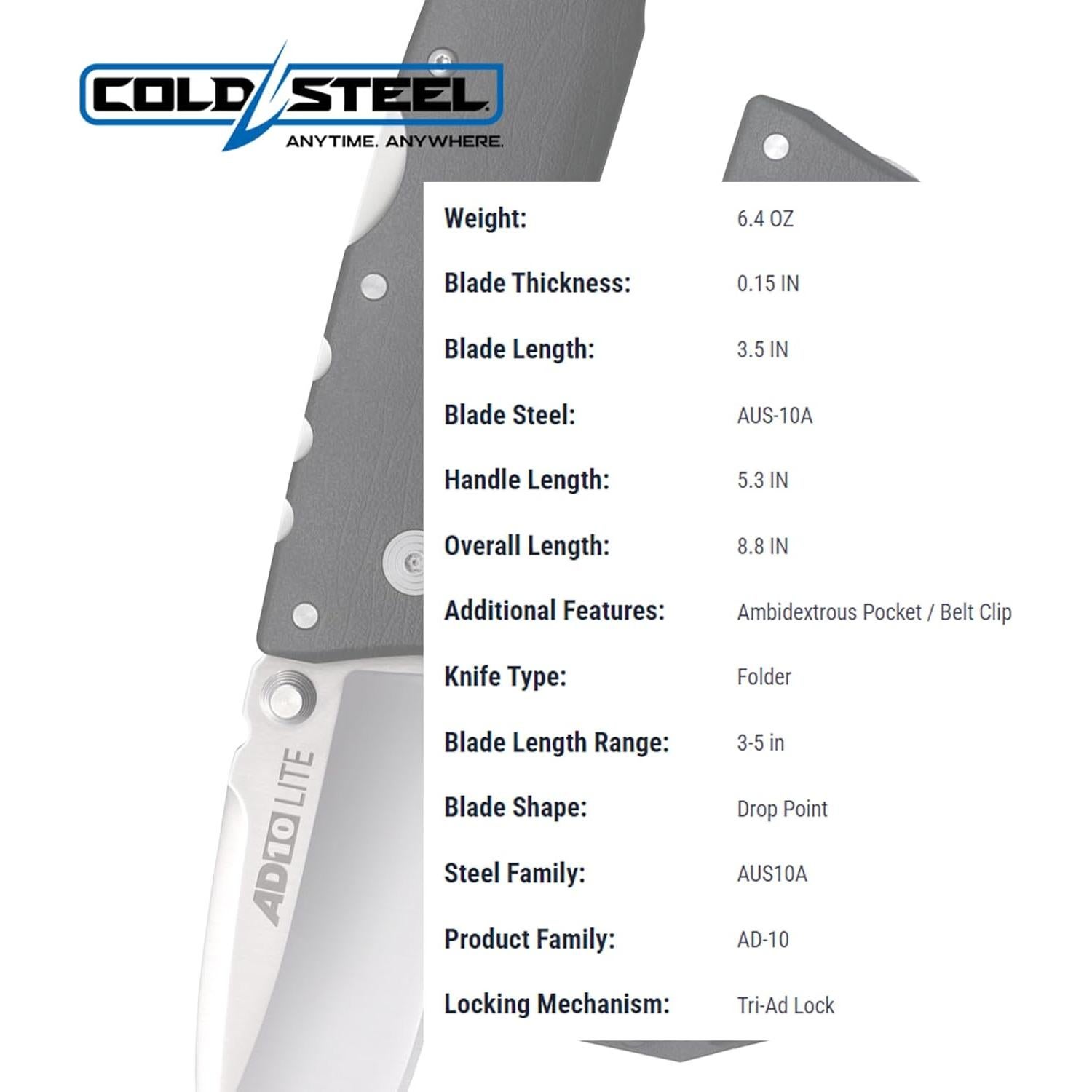 Cuchillo Plegable Cold Steel AD-10 Lite 22.4 cm Acero AUS10A