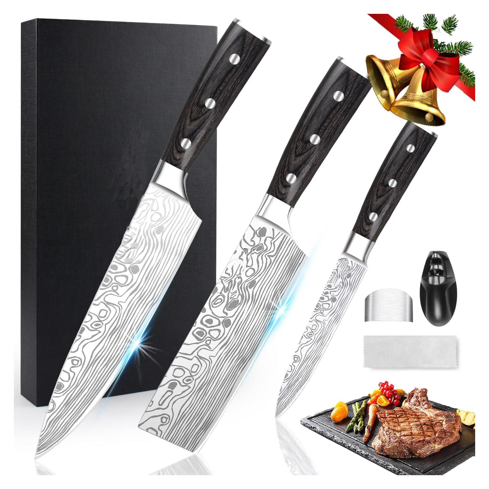 Juego de cuchillos de cocina Meleho 3 piezas acero inoxidable