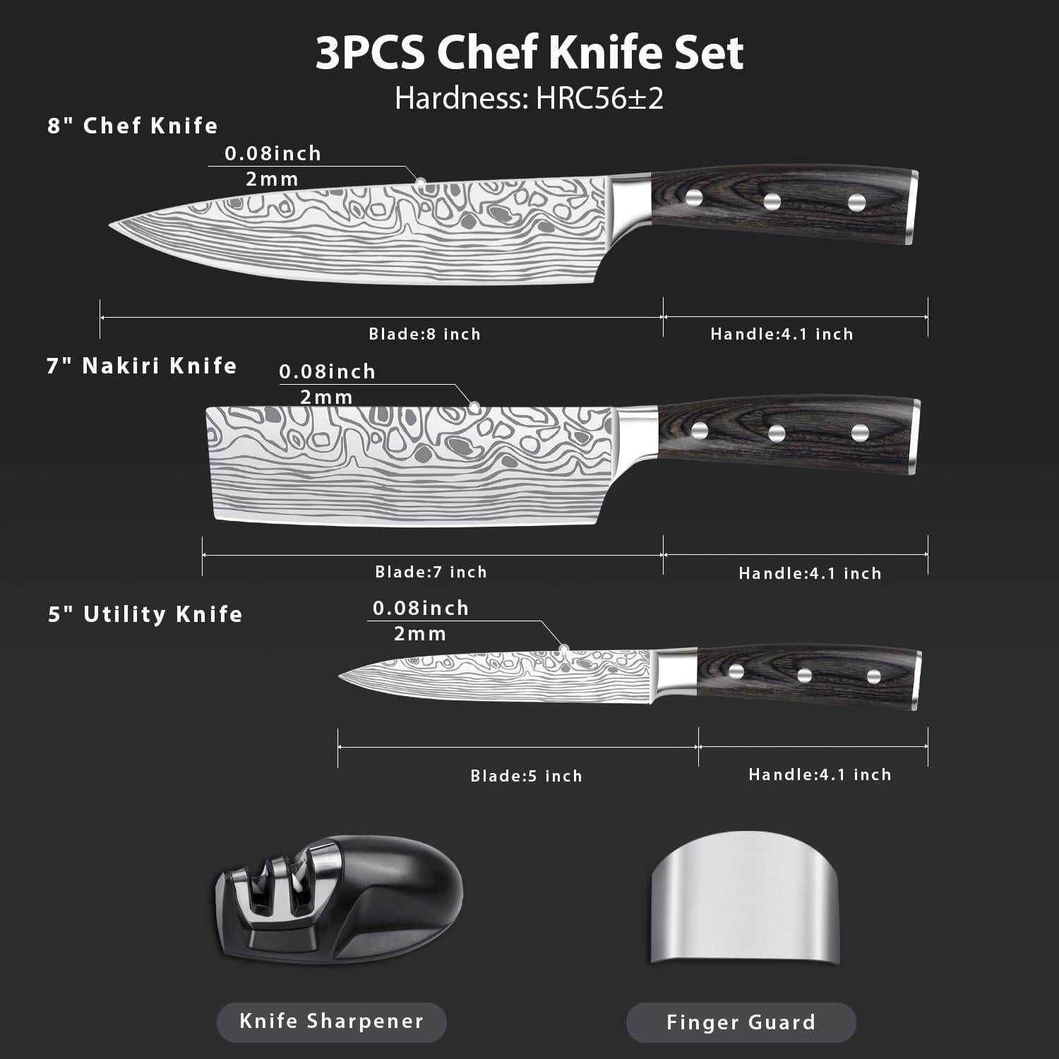 Juego de cuchillos de cocina Meleho 3 piezas acero inoxidable