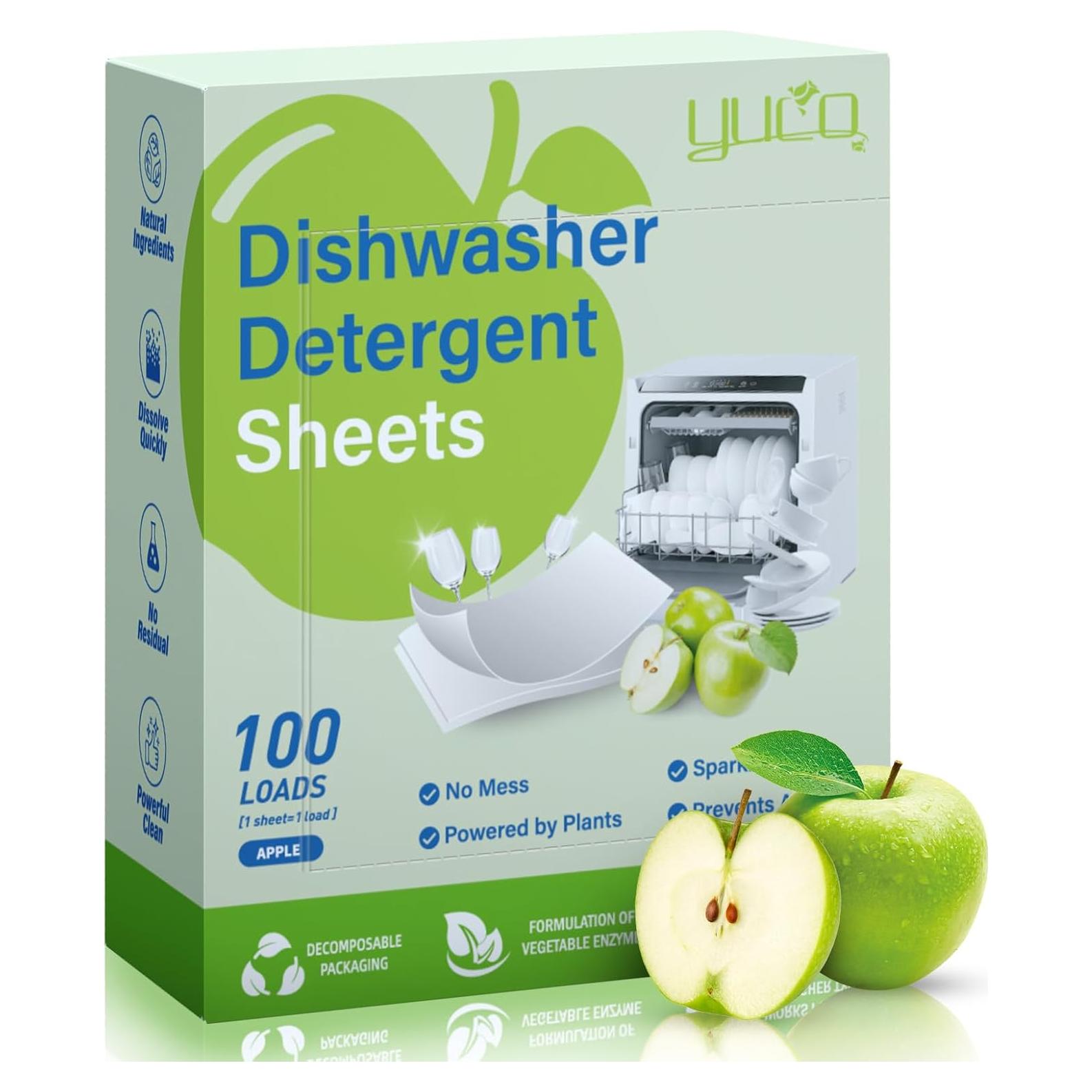 Hojas de detergente para lavavajillas YUCO 100 cargas Manzana