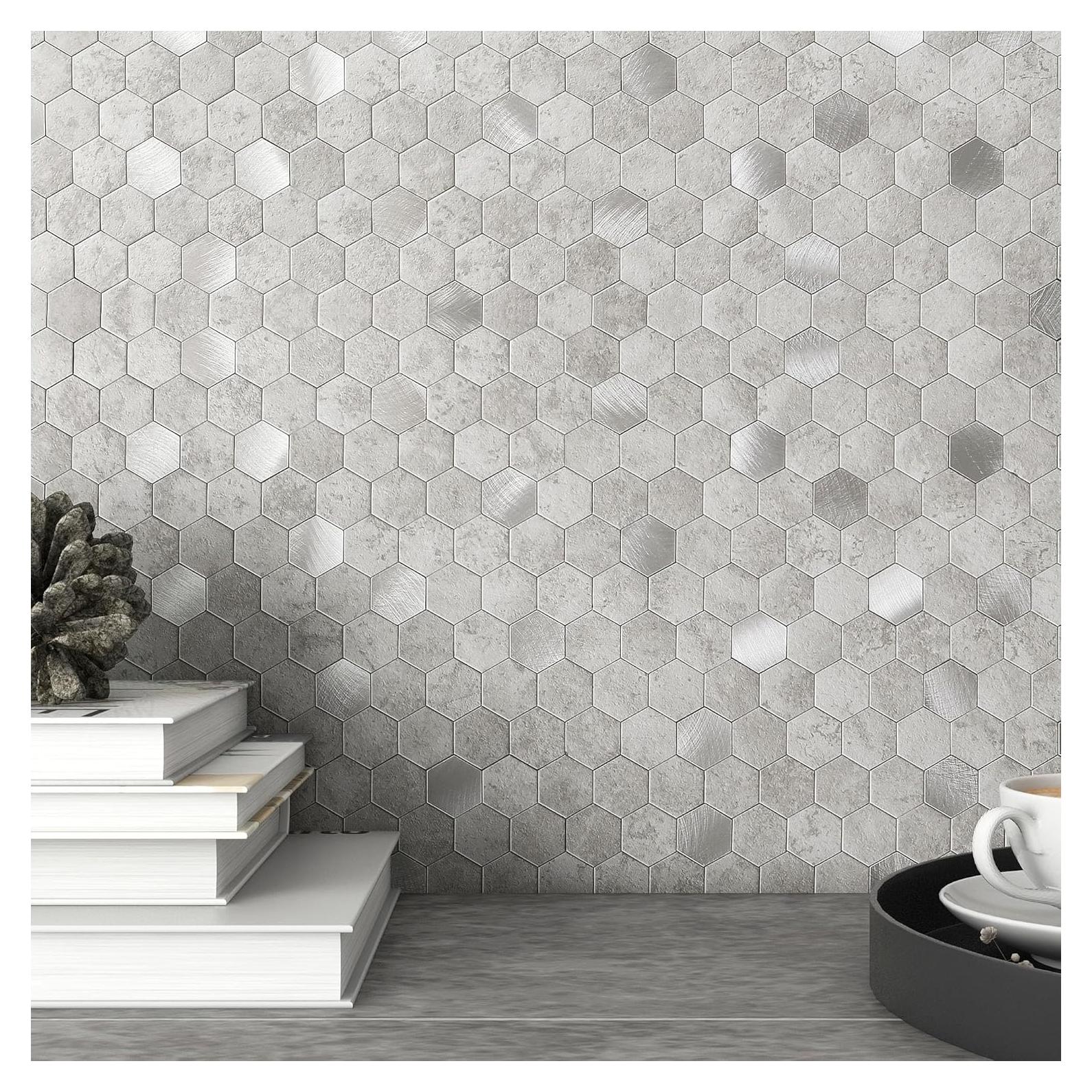 Azulejos Hexagonales Autoadhesivos MOFIT 5 Hojas Gris Cemento