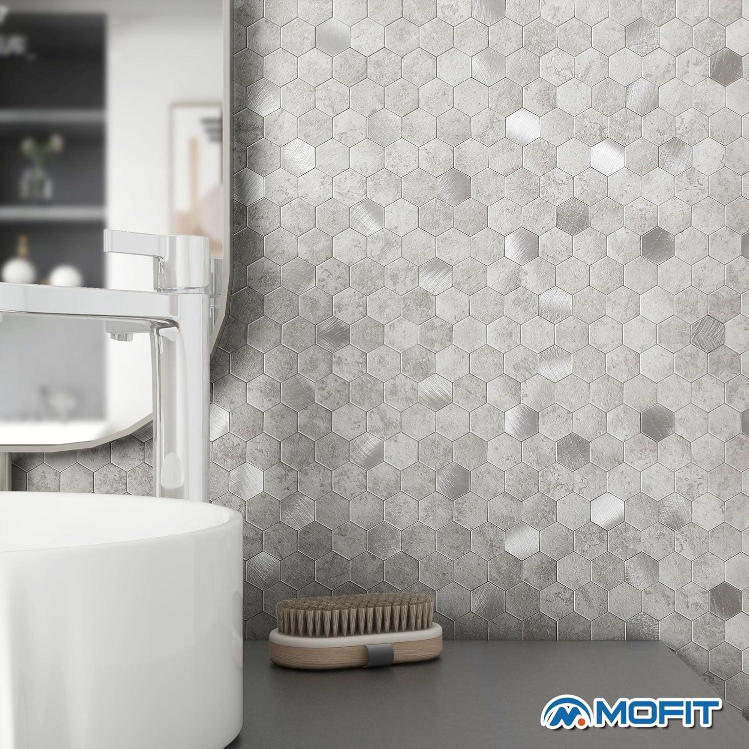 Azulejos Hexagonales Autoadhesivos MOFIT 5 Hojas Gris Cemento