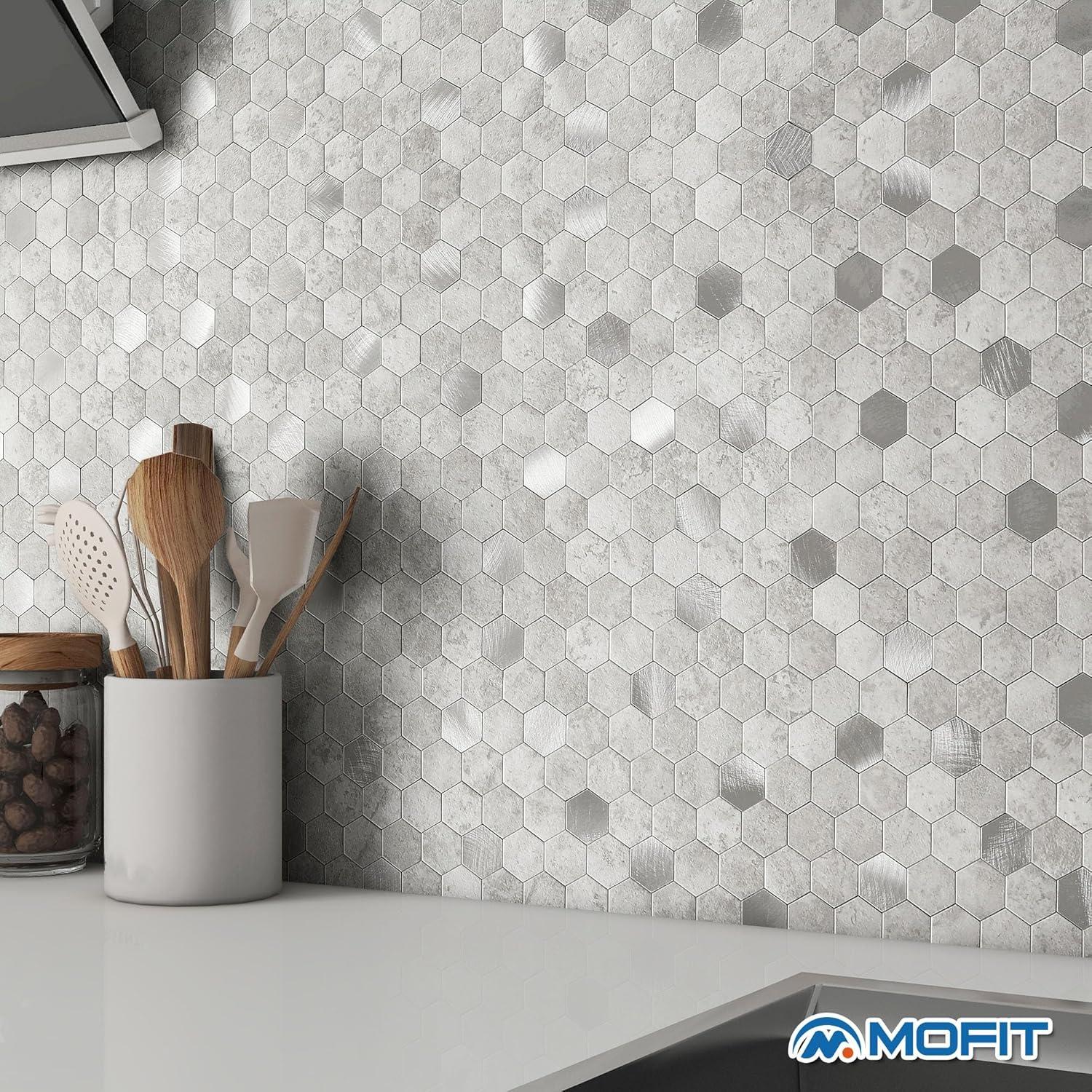 Azulejos Hexagonales Autoadhesivos MOFIT 5 Hojas Gris Cemento