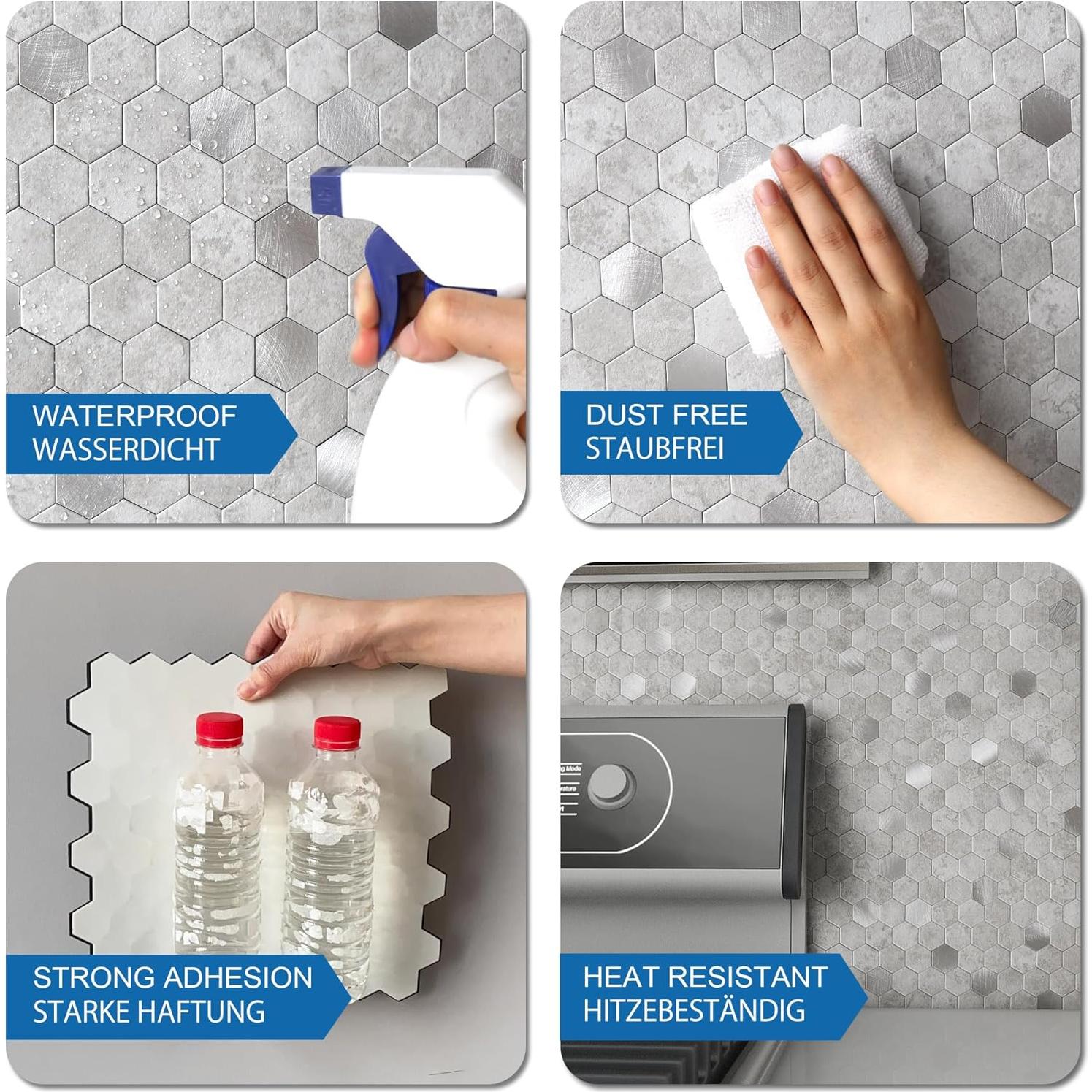 Azulejos Hexagonales Autoadhesivos MOFIT 5 Hojas Gris Cemento