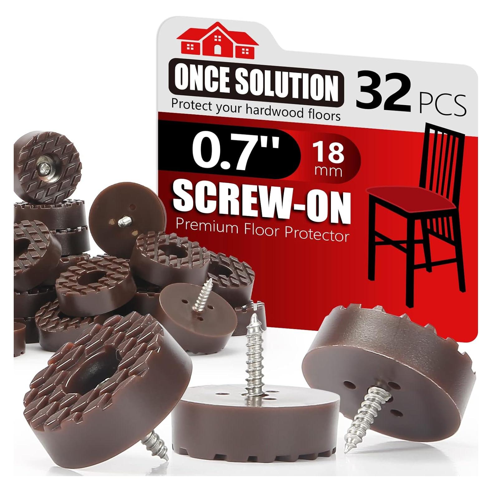 Screw-On Rubber Feet for Furniture - 32PCS Floor Protector for Chair Leg - Sturdy Feet for Cutting Board Non Slip - Brown Furniture Pad for Hardwood Floor - Durable Furniture Rubber Bumper(0.7"-Brown)