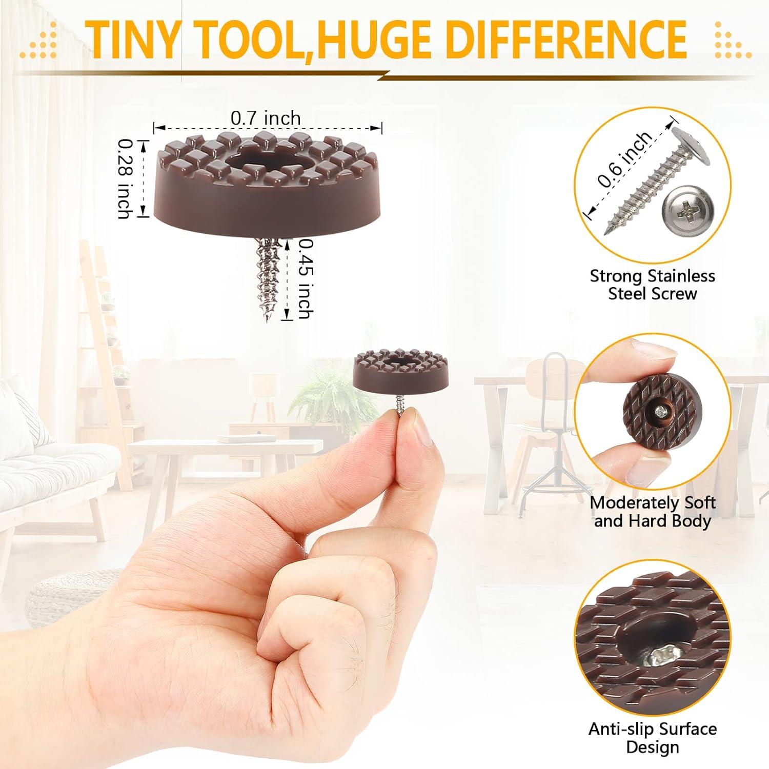 Screw-On Rubber Feet for Furniture - 32PCS Floor Protector for Chair Leg - Sturdy Feet for Cutting Board Non Slip - Brown Furniture Pad for Hardwood Floor - Durable Furniture Rubber Bumper(0.7"-Brown)