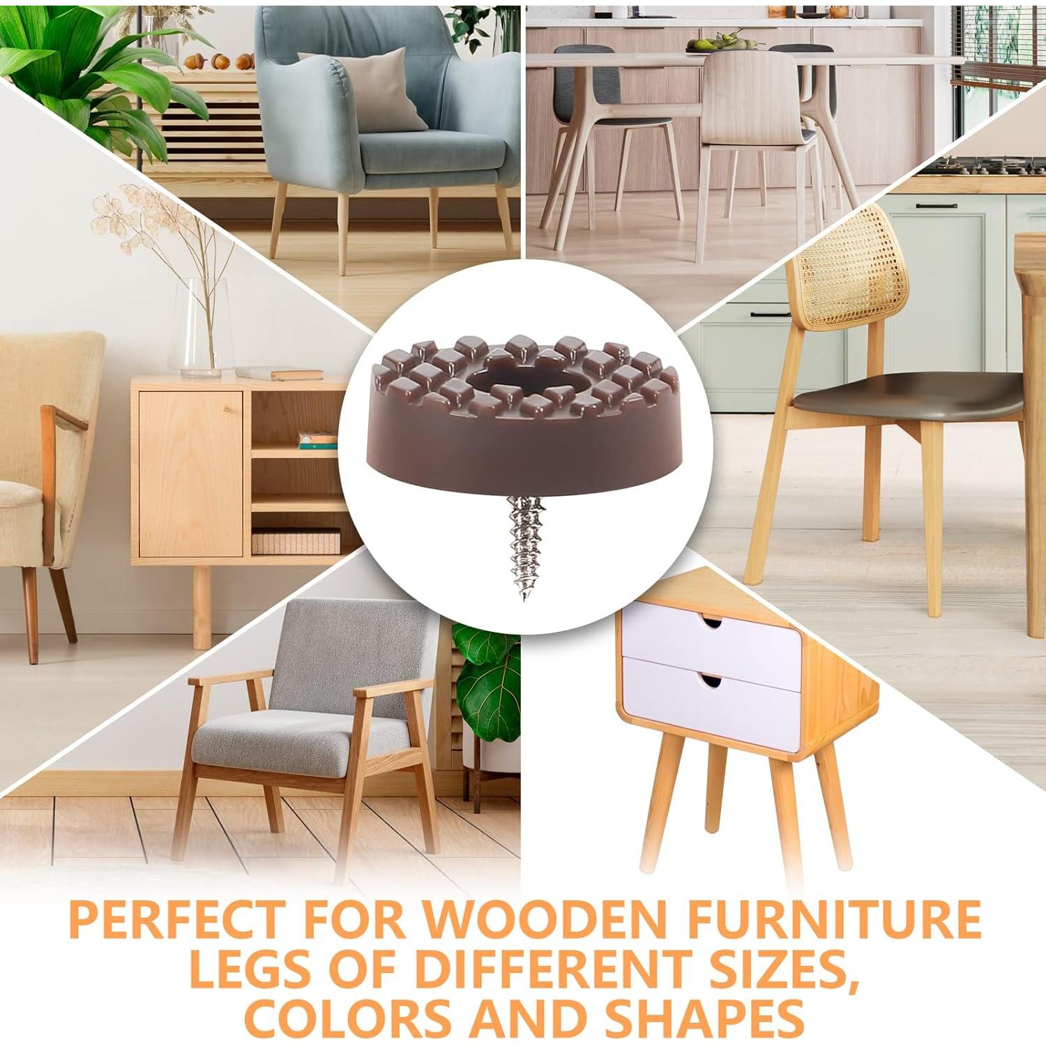 Screw-On Rubber Feet for Furniture - 32PCS Floor Protector for Chair Leg - Sturdy Feet for Cutting Board Non Slip - Brown Furniture Pad for Hardwood Floor - Durable Furniture Rubber Bumper(0.7"-Brown)