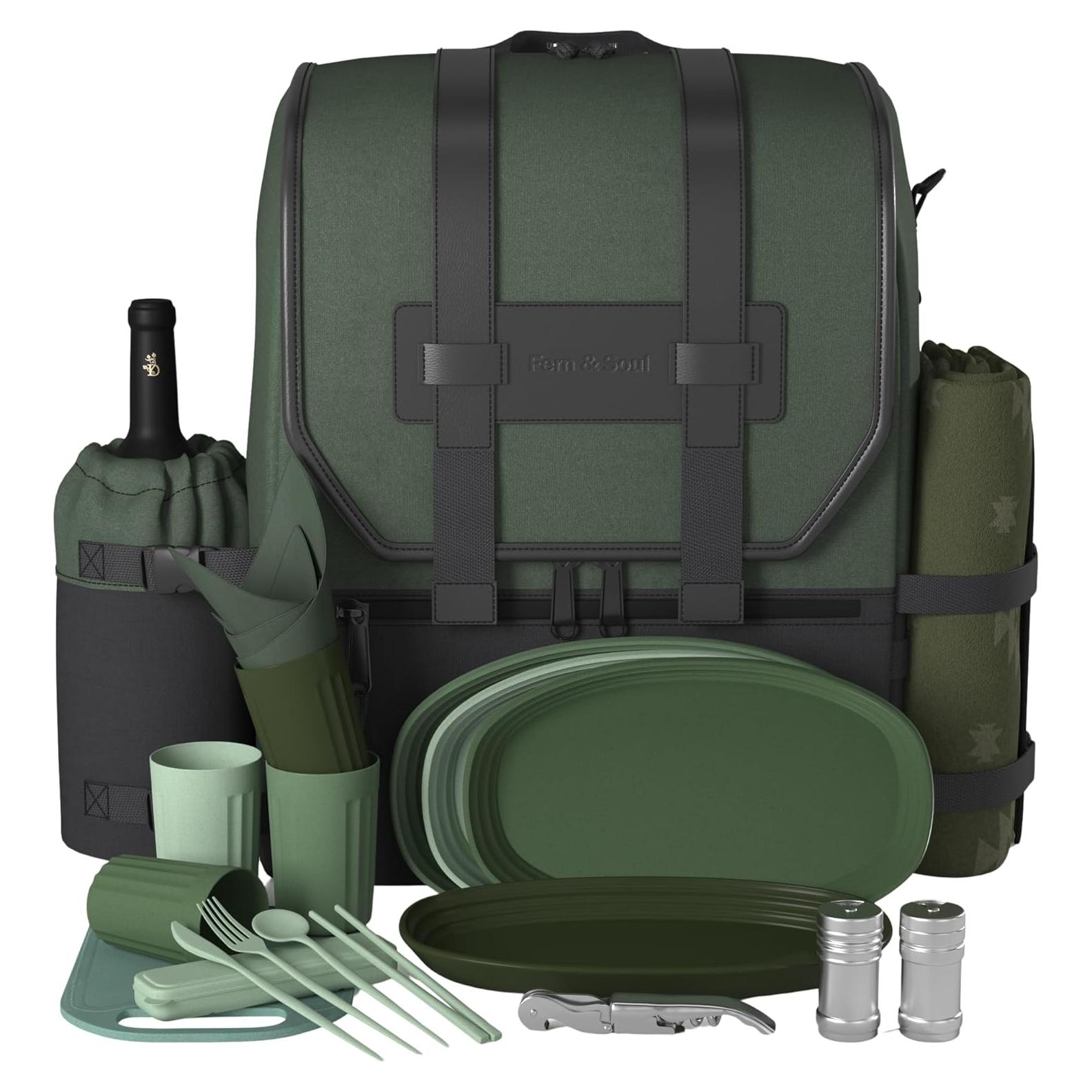 Mochila de Picnic Fern & Soul para 4 Personas con Manta y Enfriador