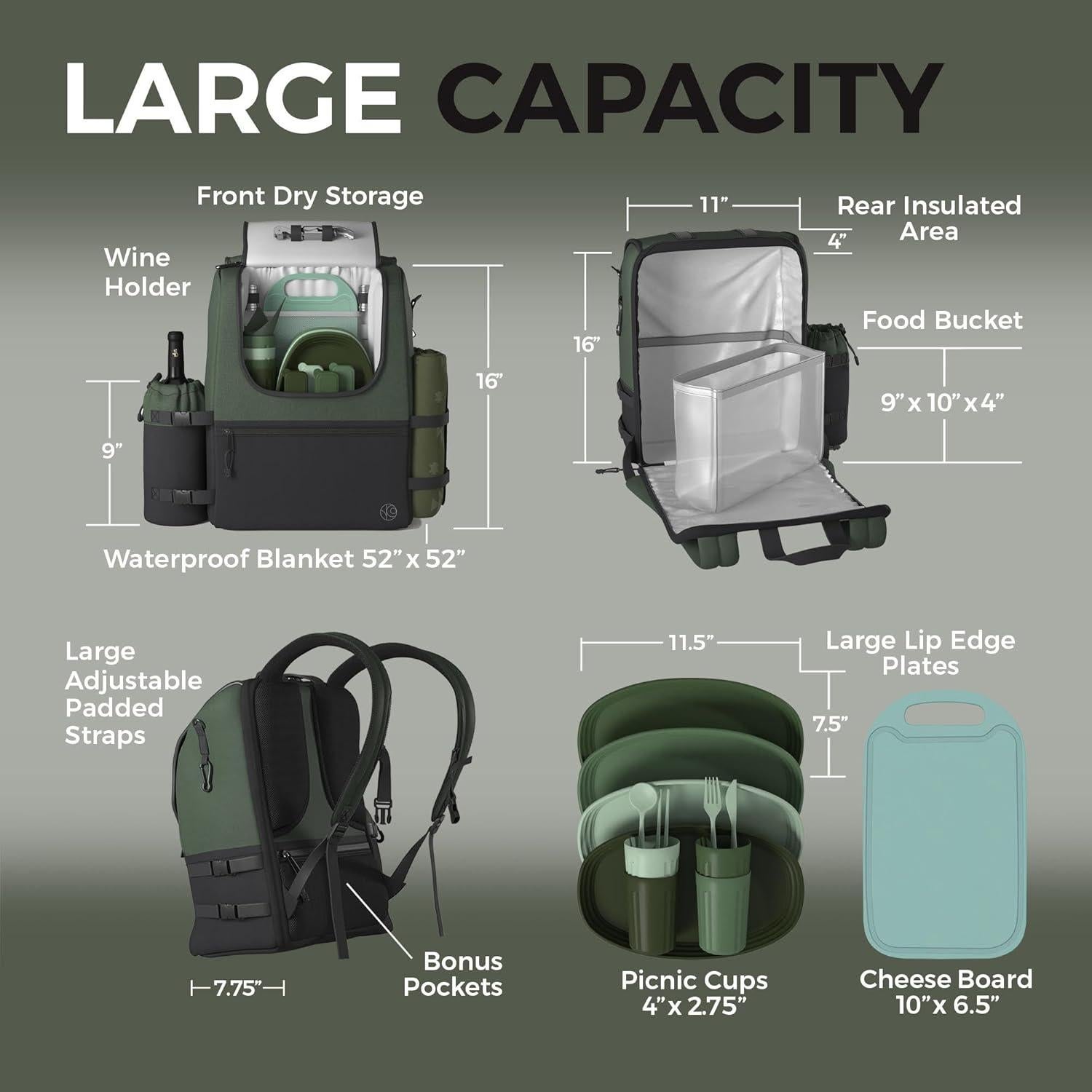 Mochila de Picnic Fern & Soul para 4 Personas con Manta y Enfriador