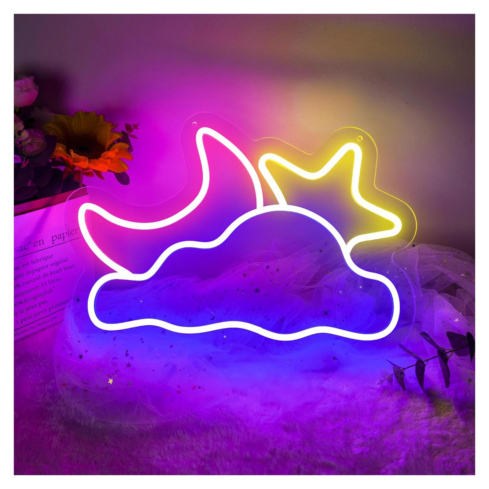 Luz de Neón LED Nube Luna Estrella 41.91x27.94cm USB YSMNDE