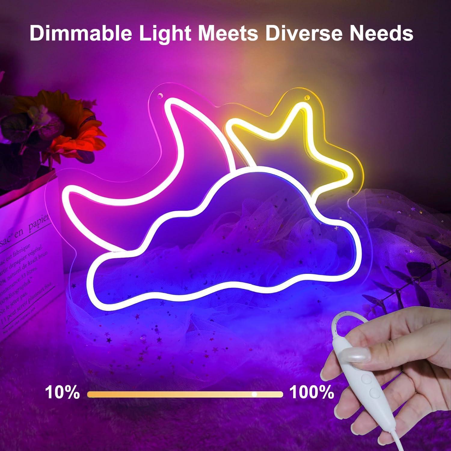 Luz de Neón LED Nube Luna Estrella 41.91x27.94cm USB YSMNDE