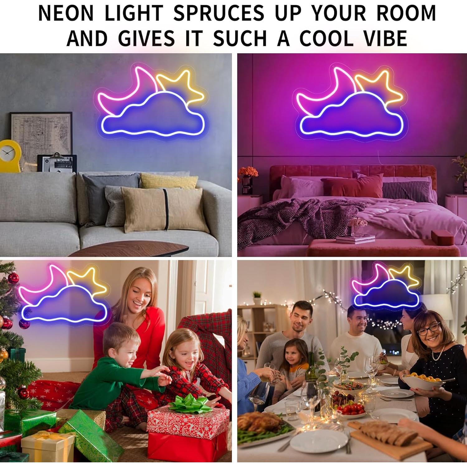 Luz de Neón LED Nube Luna Estrella 41.91x27.94cm USB YSMNDE