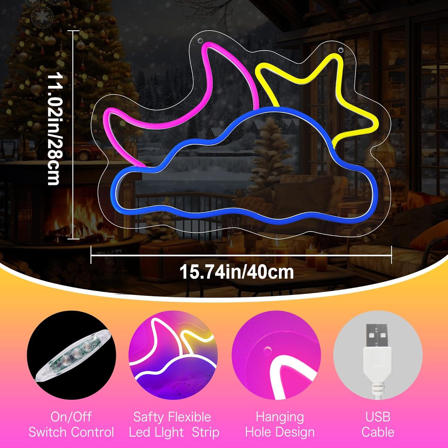 Luz de Neón LED Nube Luna Estrella 41.91x27.94cm USB YSMNDE