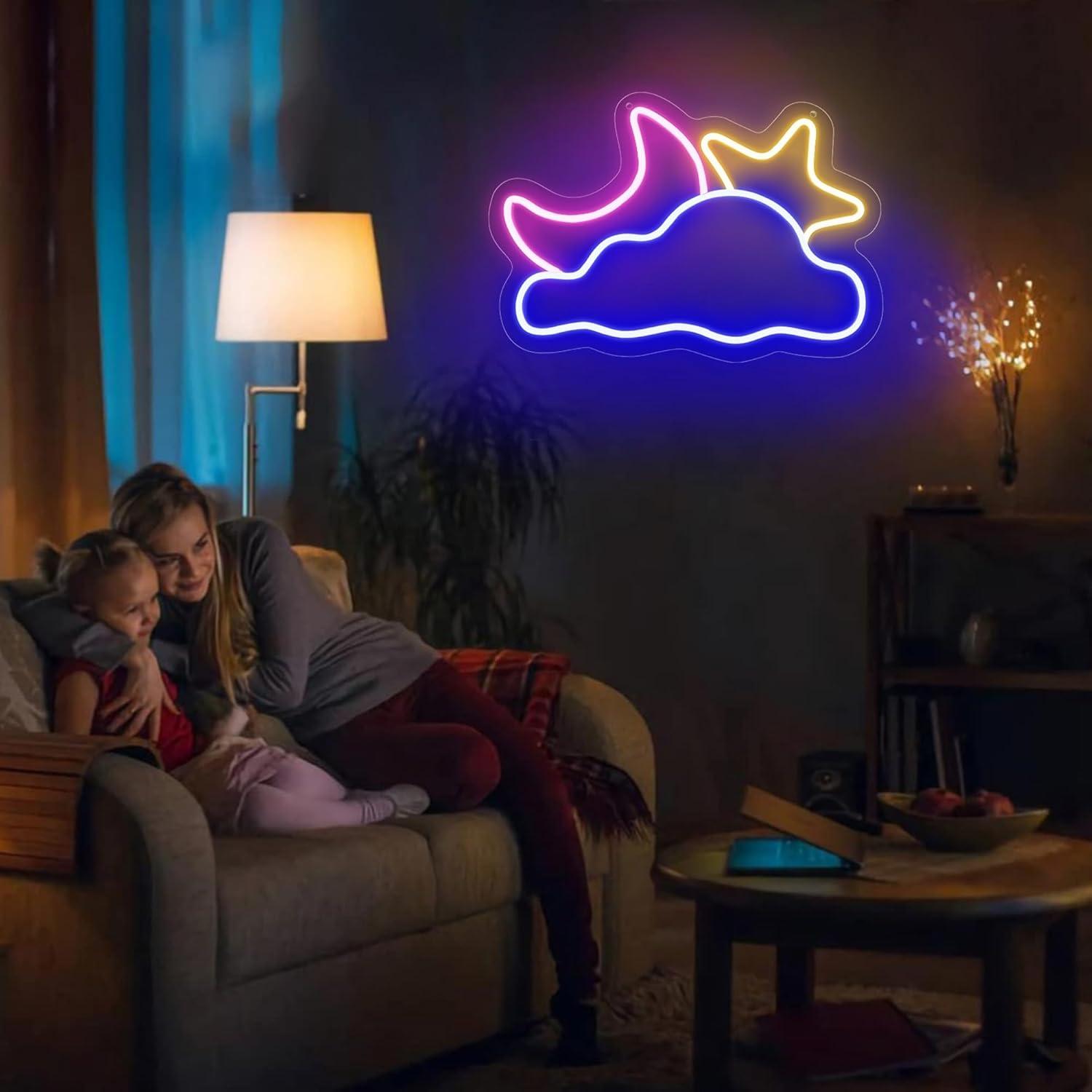 Luz de Neón LED Nube Luna Estrella 41.91x27.94cm USB YSMNDE