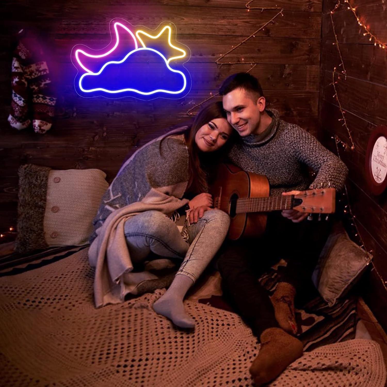 Luz de Neón LED Nube Luna Estrella 41.91x27.94cm USB YSMNDE