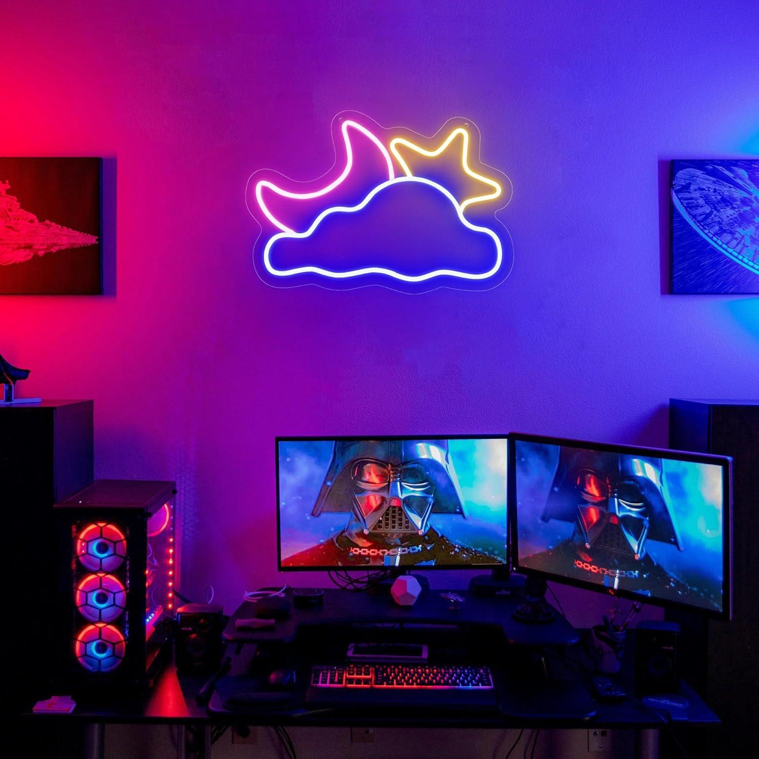 Luz de Neón LED Nube Luna Estrella 41.91x27.94cm USB YSMNDE