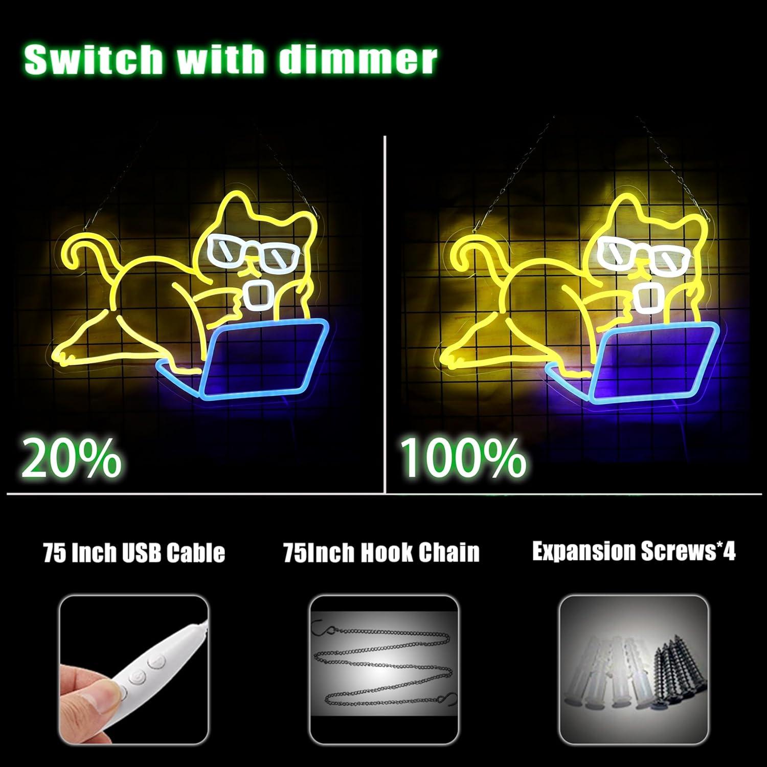 Letrero de Neón LED Gato Perezoso LeDigPig 41.91x32 cm