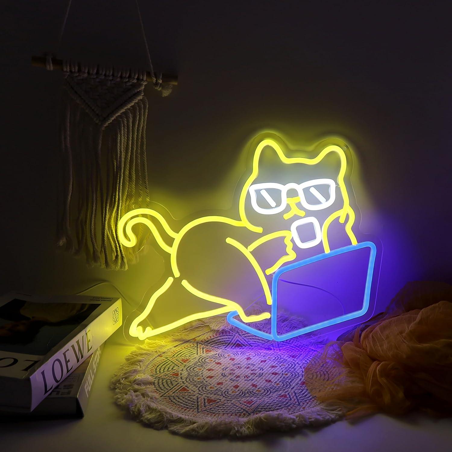 Letrero de Neón LED Gato Perezoso LeDigPig 41.91x32 cm