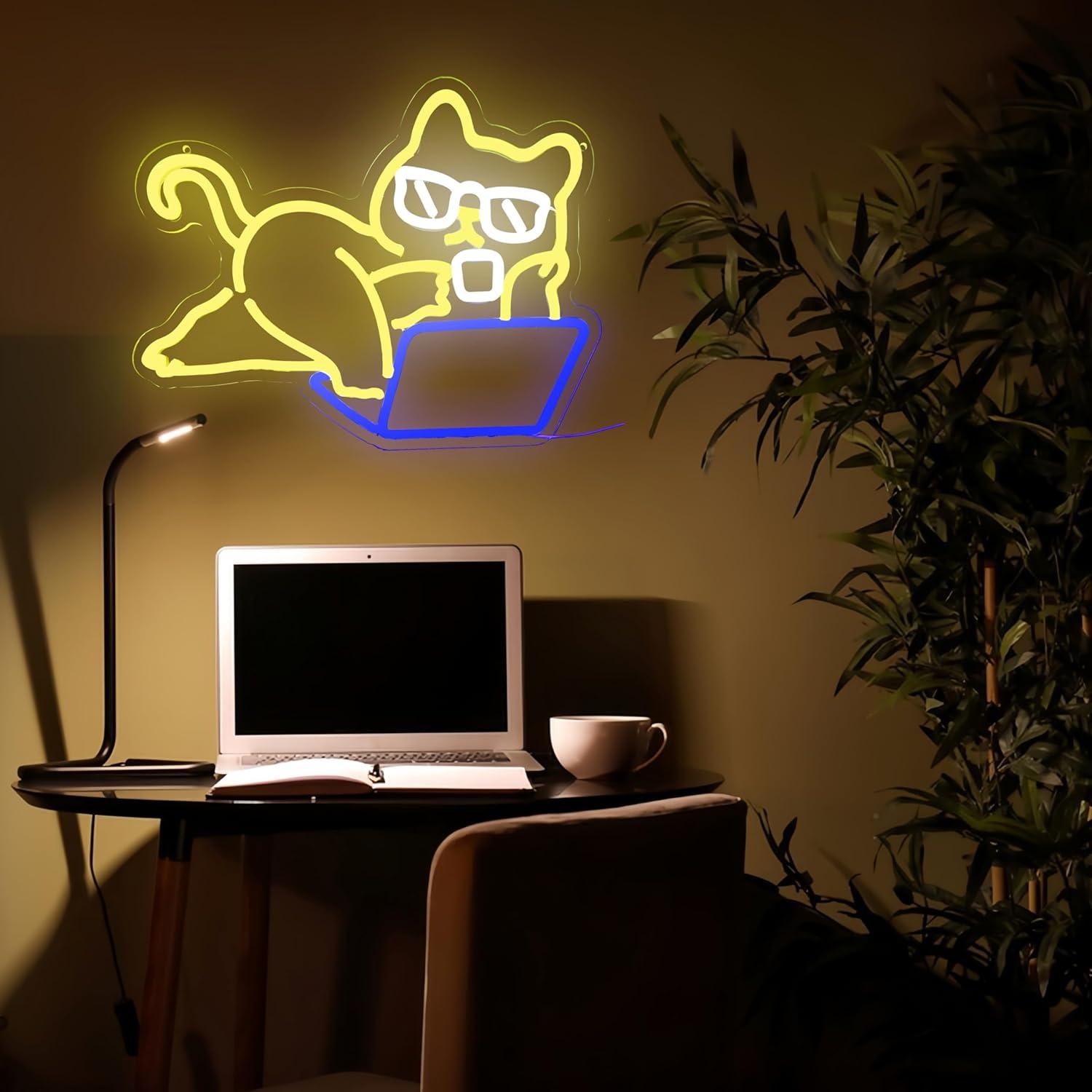 Letrero de Neón LED Gato Perezoso LeDigPig 41.91x32 cm