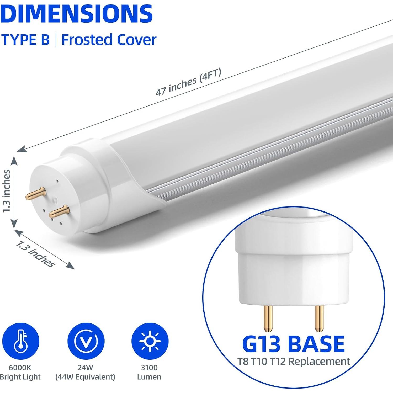 Barrina Tubos LED T8 4FT 24W 3200LM Luz 6000K 8 Paquetes