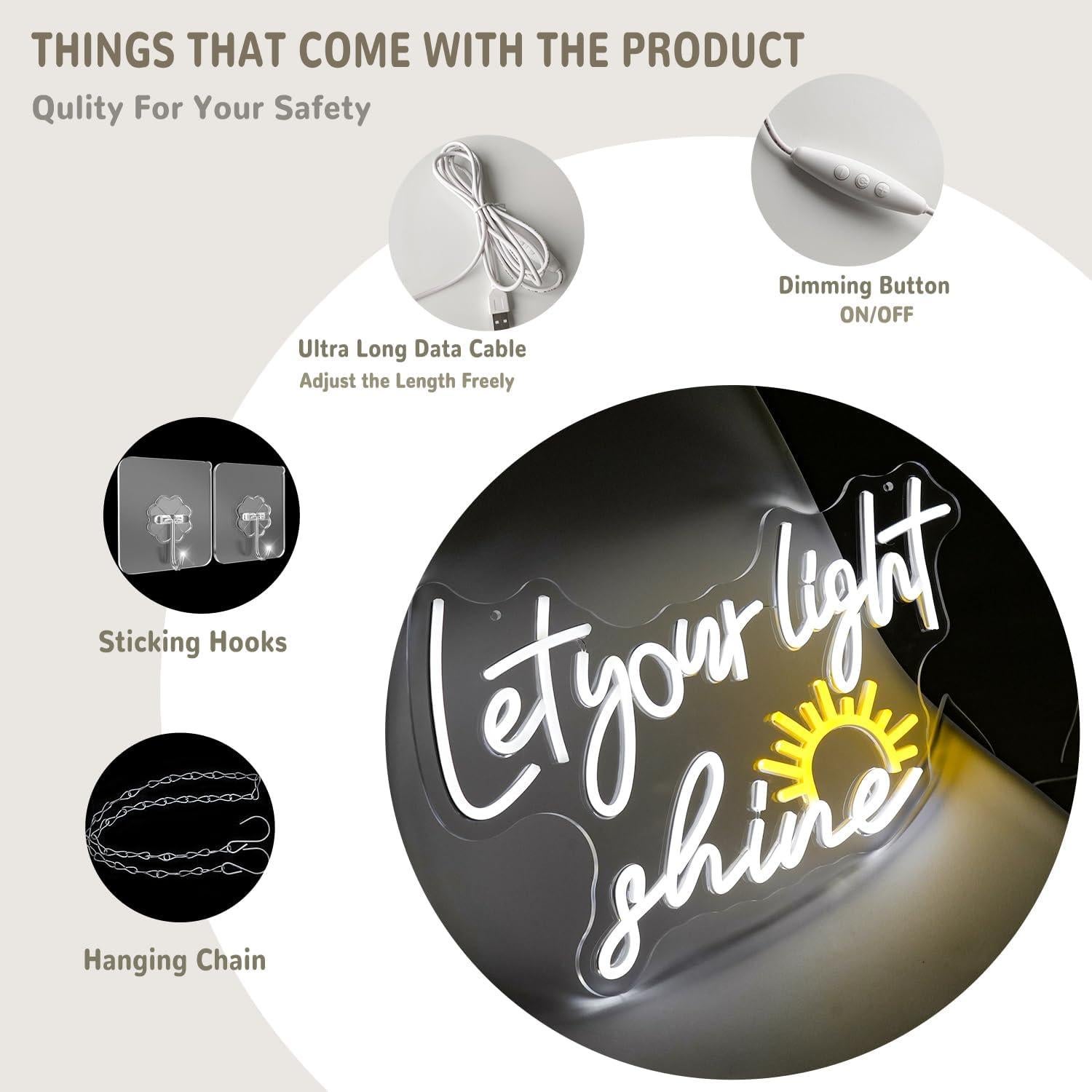 Letrero de Neón LED Deja que tu Luz Brille 42.9x27.9 cm