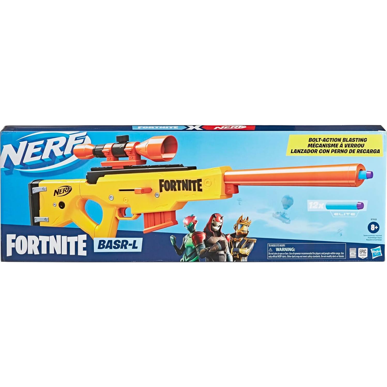 Fortnite BASR-L Bolt Action, Clip Fed Blaster - Includes Removable Scope, 6-Dart Clip and 12 Official Elite Darts