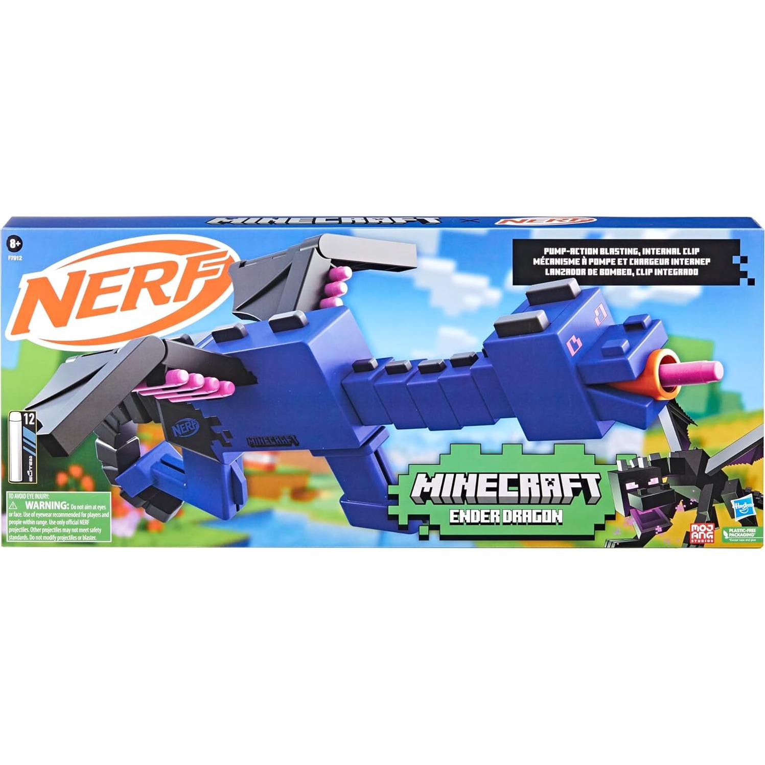 Blaster Nerf Minecraft Ender Dragon, Clip 4 Dardos, 12 Dardos