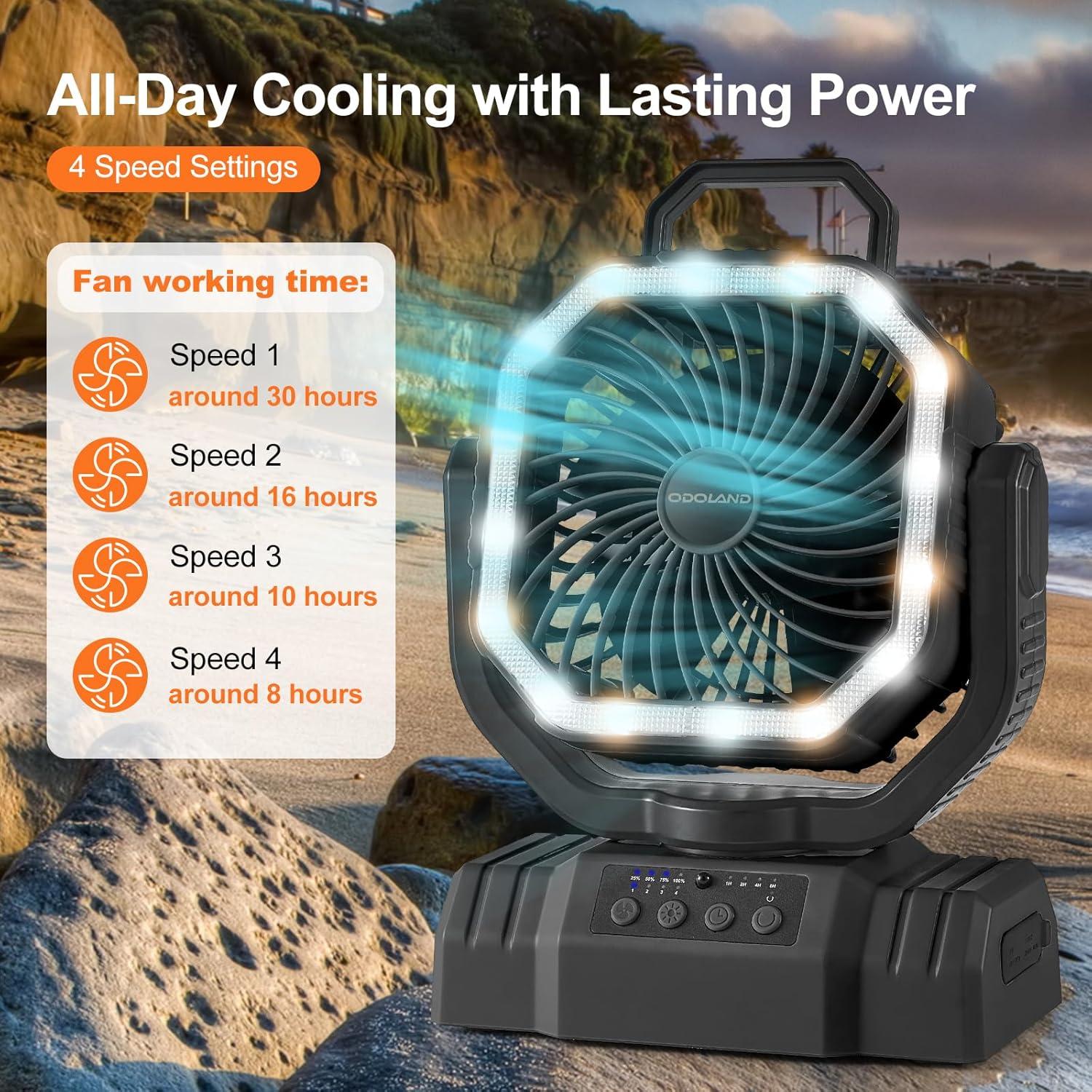 Ventilador de Camping Portátil Odoland 20000mAh con Linterna LED