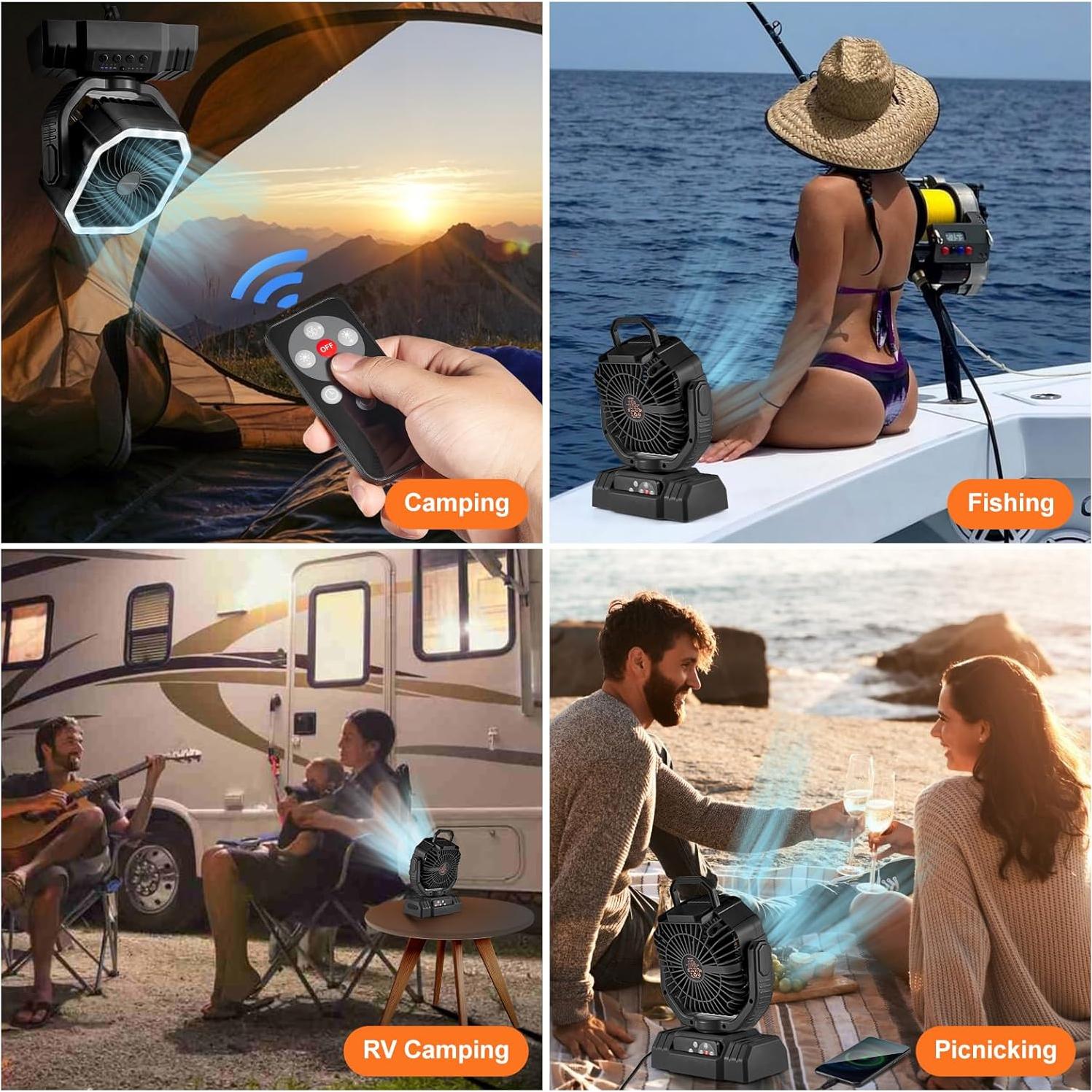 Ventilador de Camping Portátil Odoland 20000mAh con Linterna LED