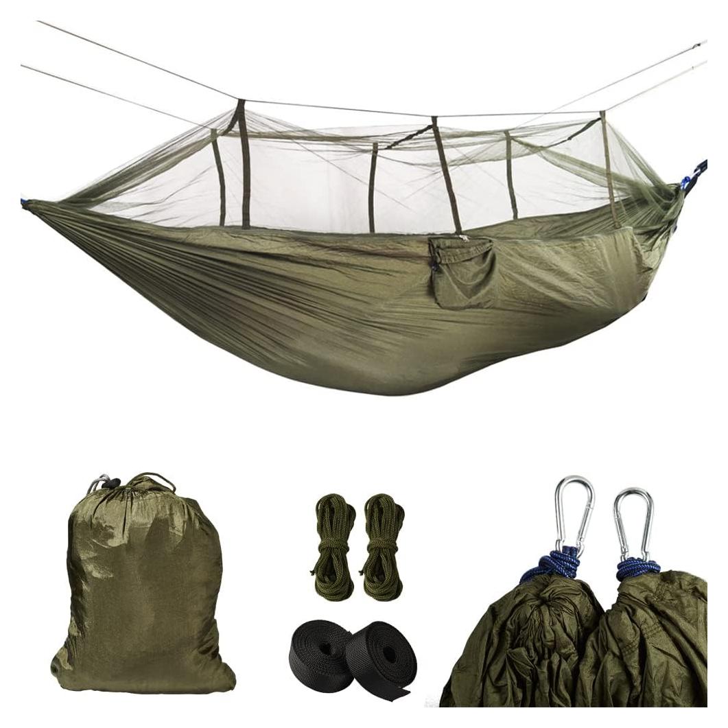 Hamaca de Camping AuMoHall con Red Mosquitos 2.60x1.40m Verde
