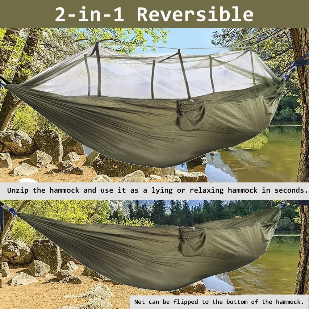 Hamaca de Camping AuMoHall con Red Mosquitos 2.60x1.40m Verde