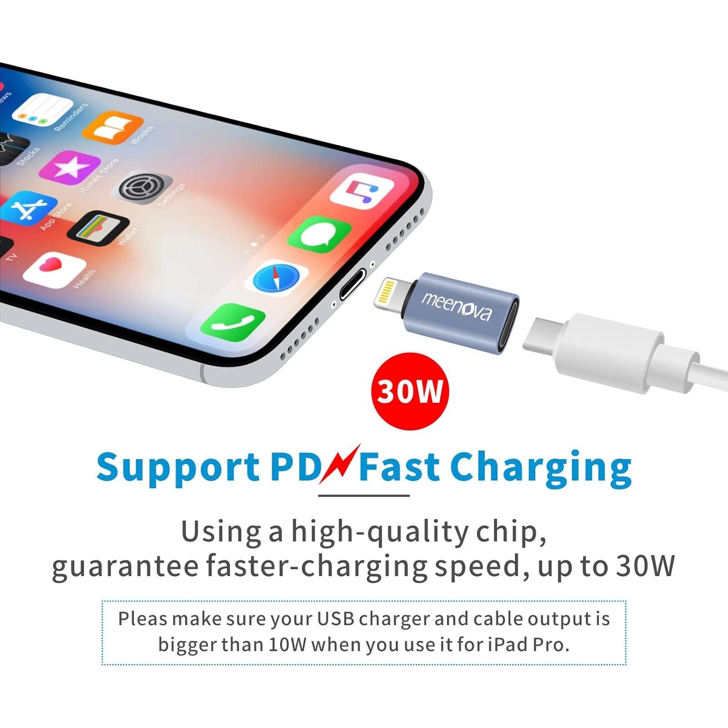 Adaptador USB C a Lightning 30W Meenova - Paquete de 2