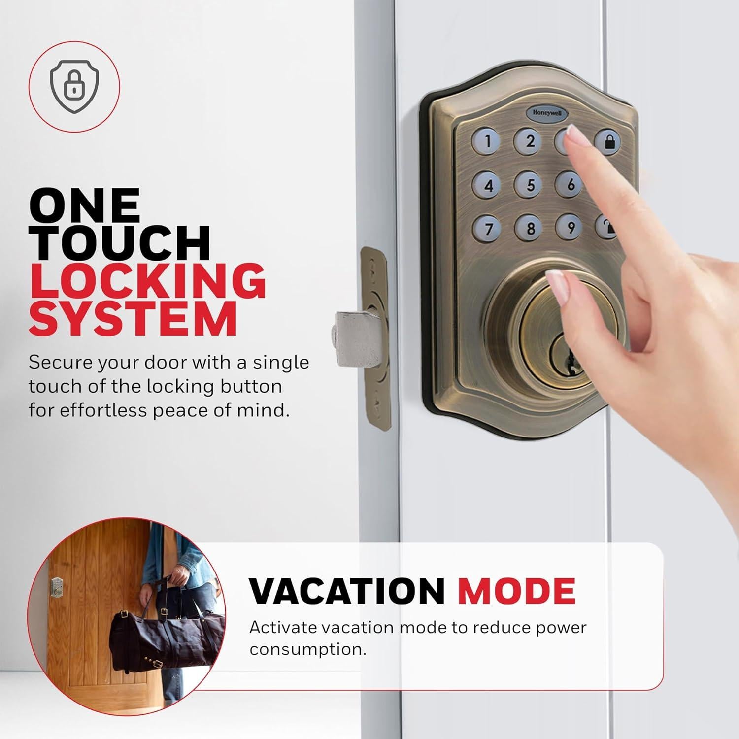 Cerrojo Electrónico Honeywell de Entrada Sin Llave - Latón Antiguo