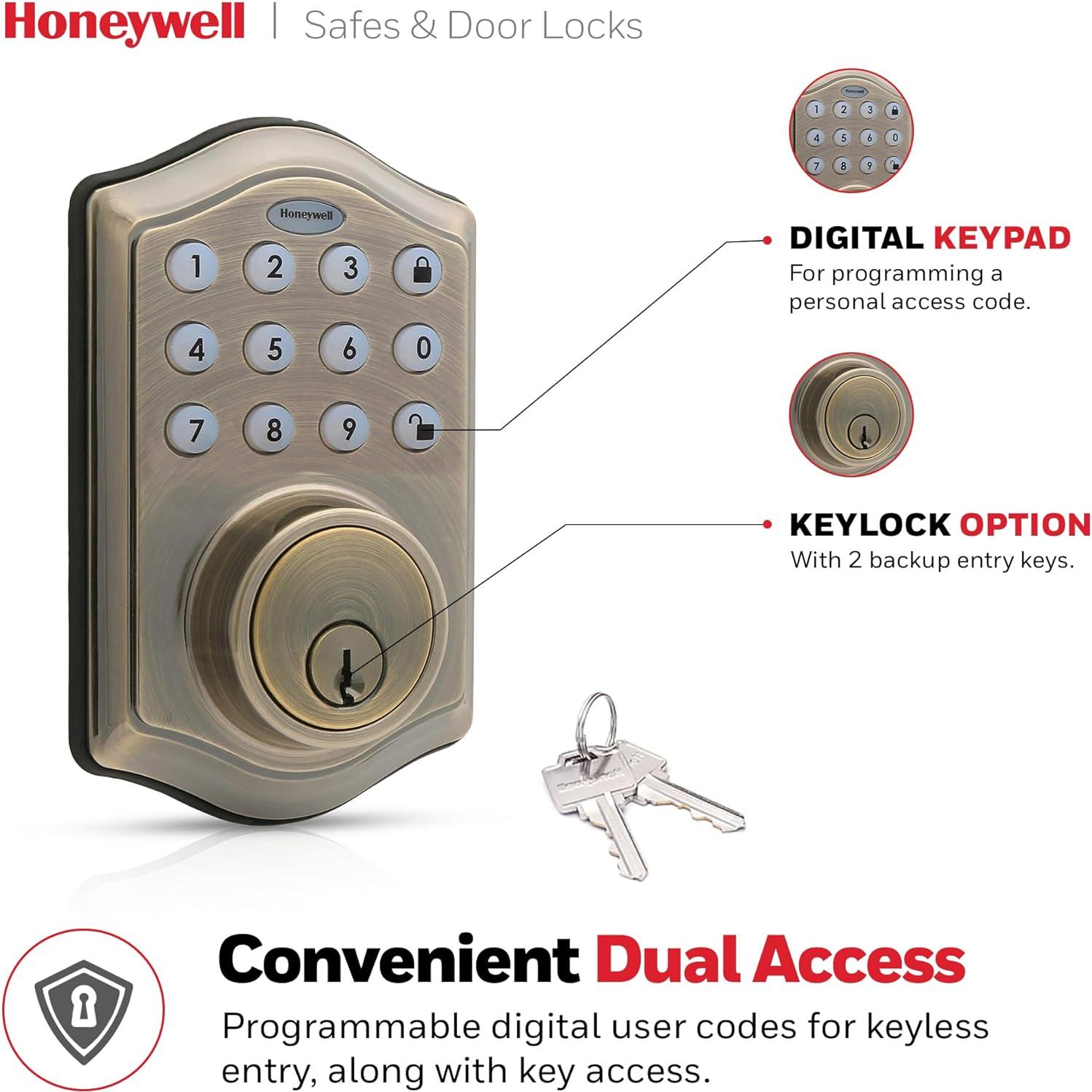 Cerrojo Electrónico Honeywell de Entrada Sin Llave - Latón Antiguo