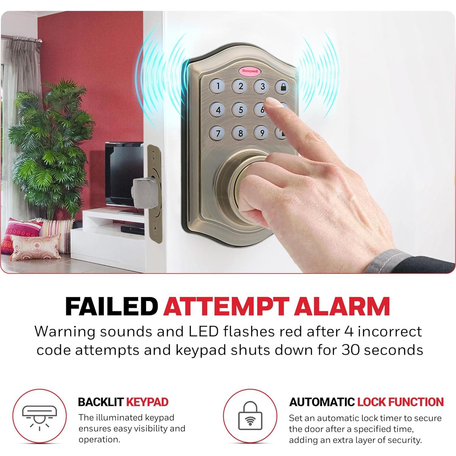 Cerrojo Electrónico Honeywell de Entrada Sin Llave - Latón Antiguo