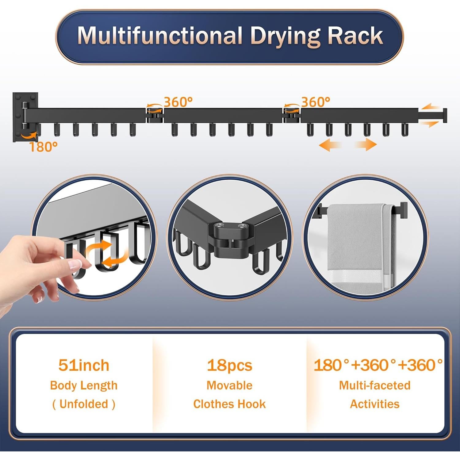 Estante Plegable para Secar Ropa ZdwCyl Negro Montado en Pared