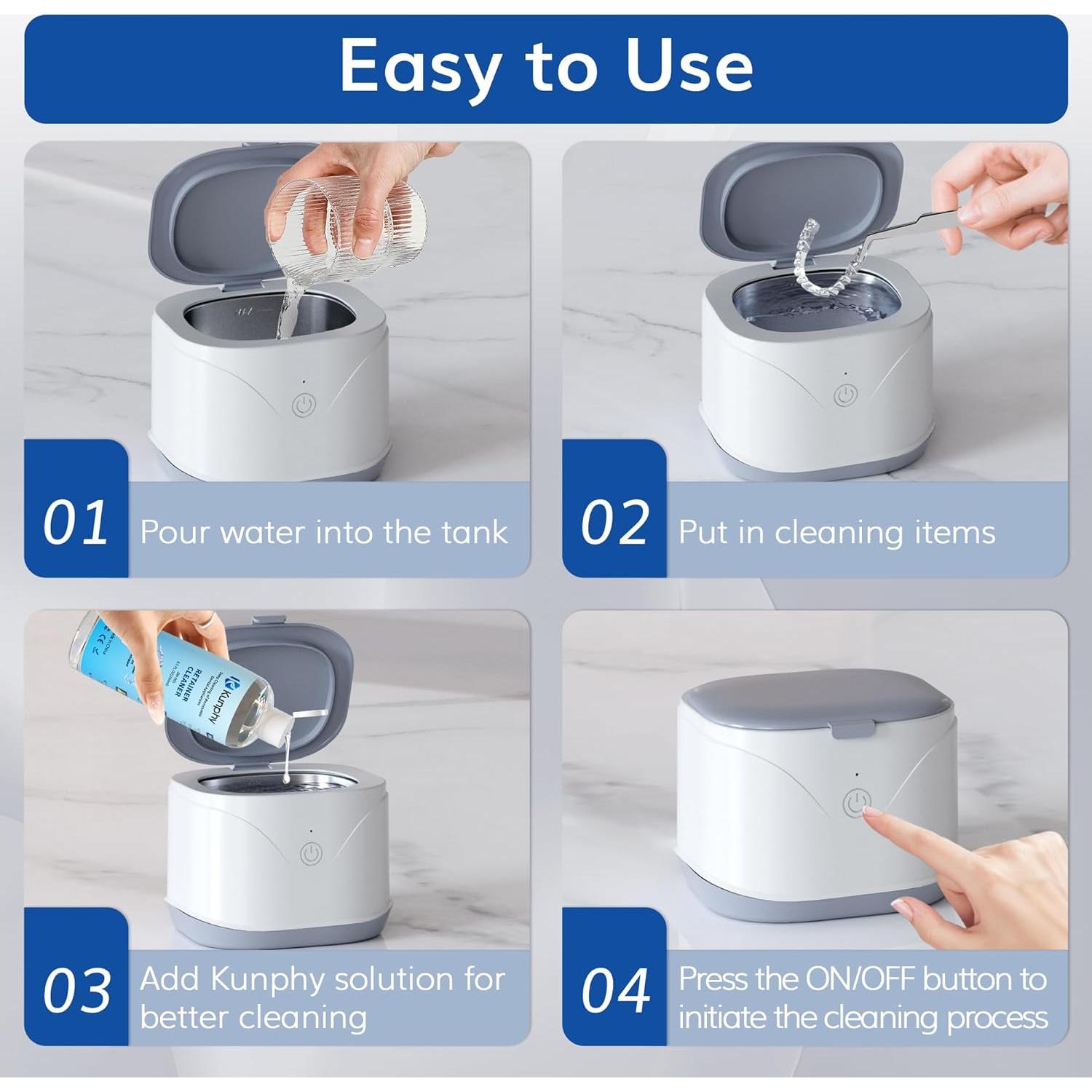 Limpiador Ultrasónico KUNPHY 220ML para Joyería y Dentaduras