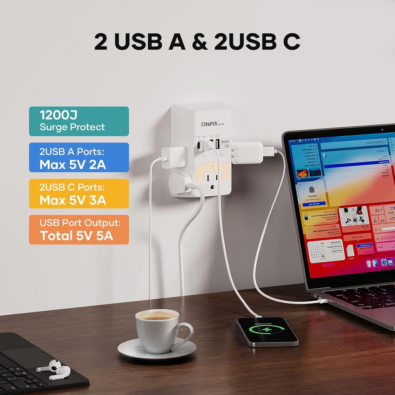 Adaptador de Enchufe USB Super Electro SL 827SB 5V 5A