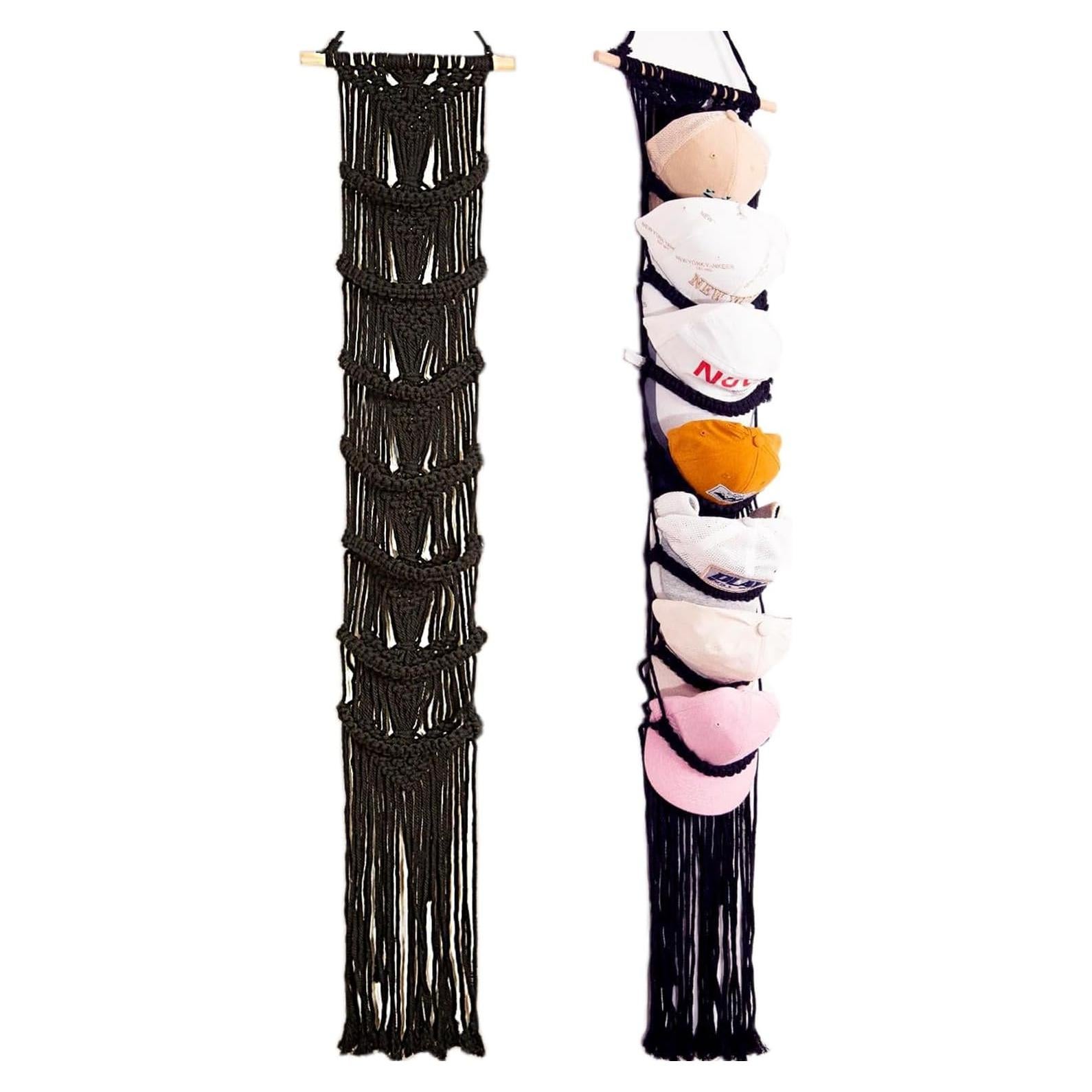 Soporte para Gorras Jontell Negro - Organizador de Macramé 7 Niveles