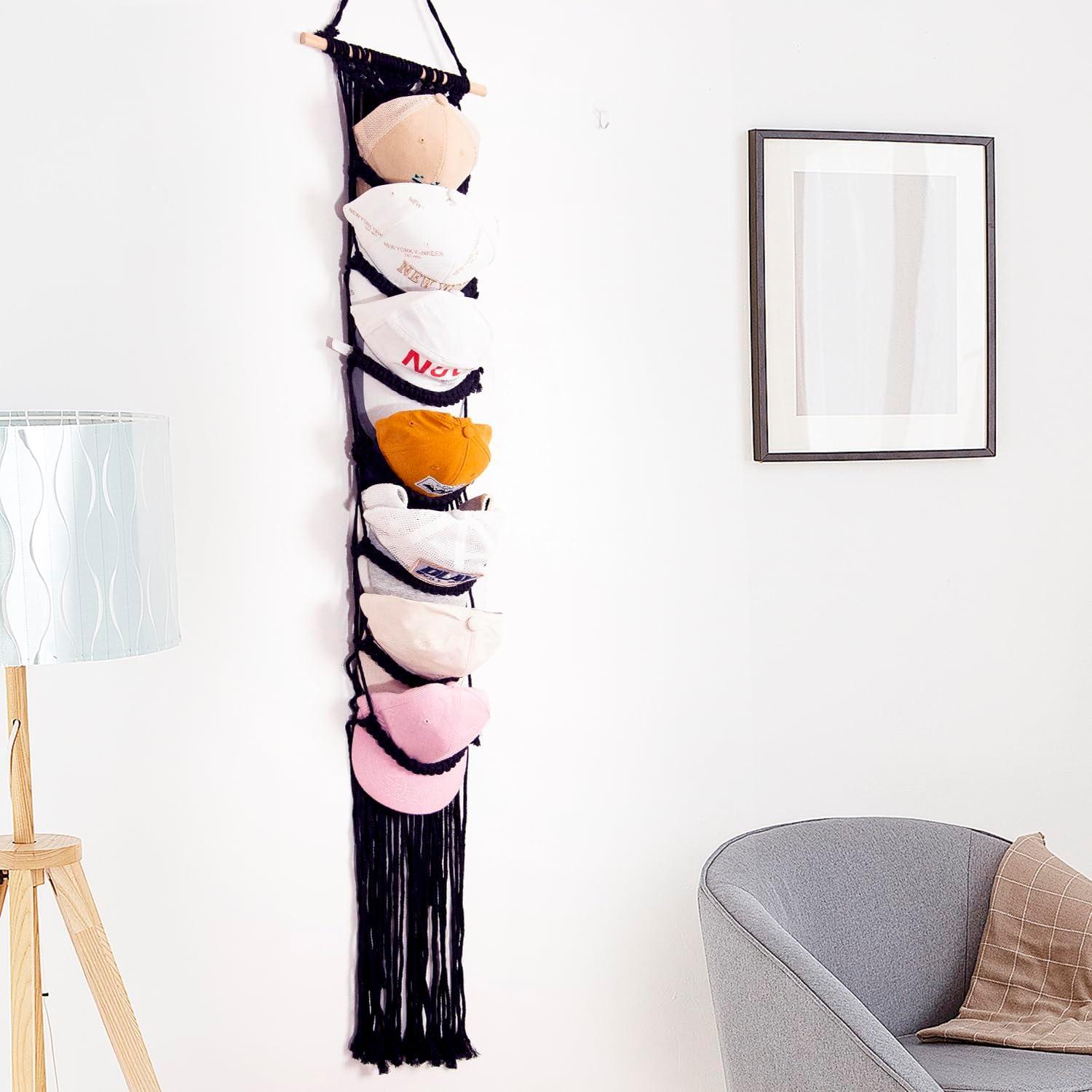 Soporte para Gorras Jontell Negro - Organizador de Macramé 7 Niveles