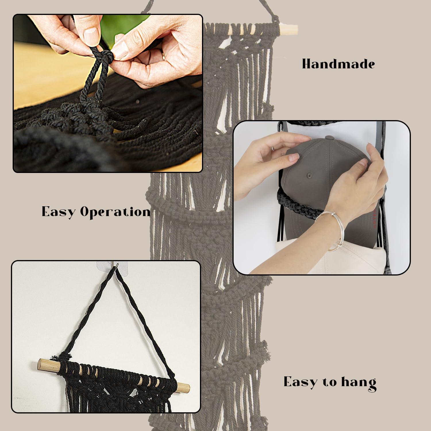 Soporte para Gorras Jontell Negro - Organizador de Macramé 7 Niveles